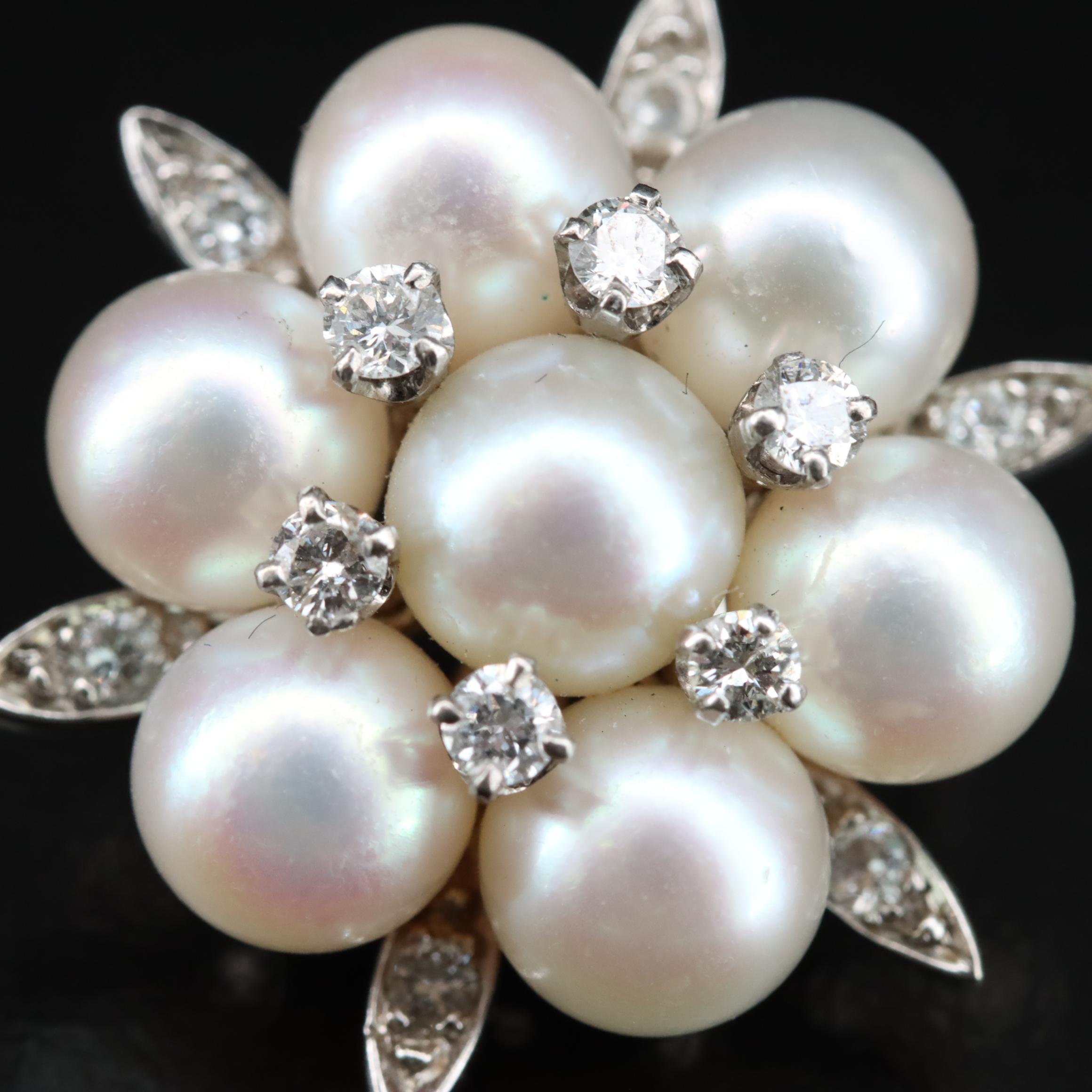 14K Pearl and Diamond Earrings