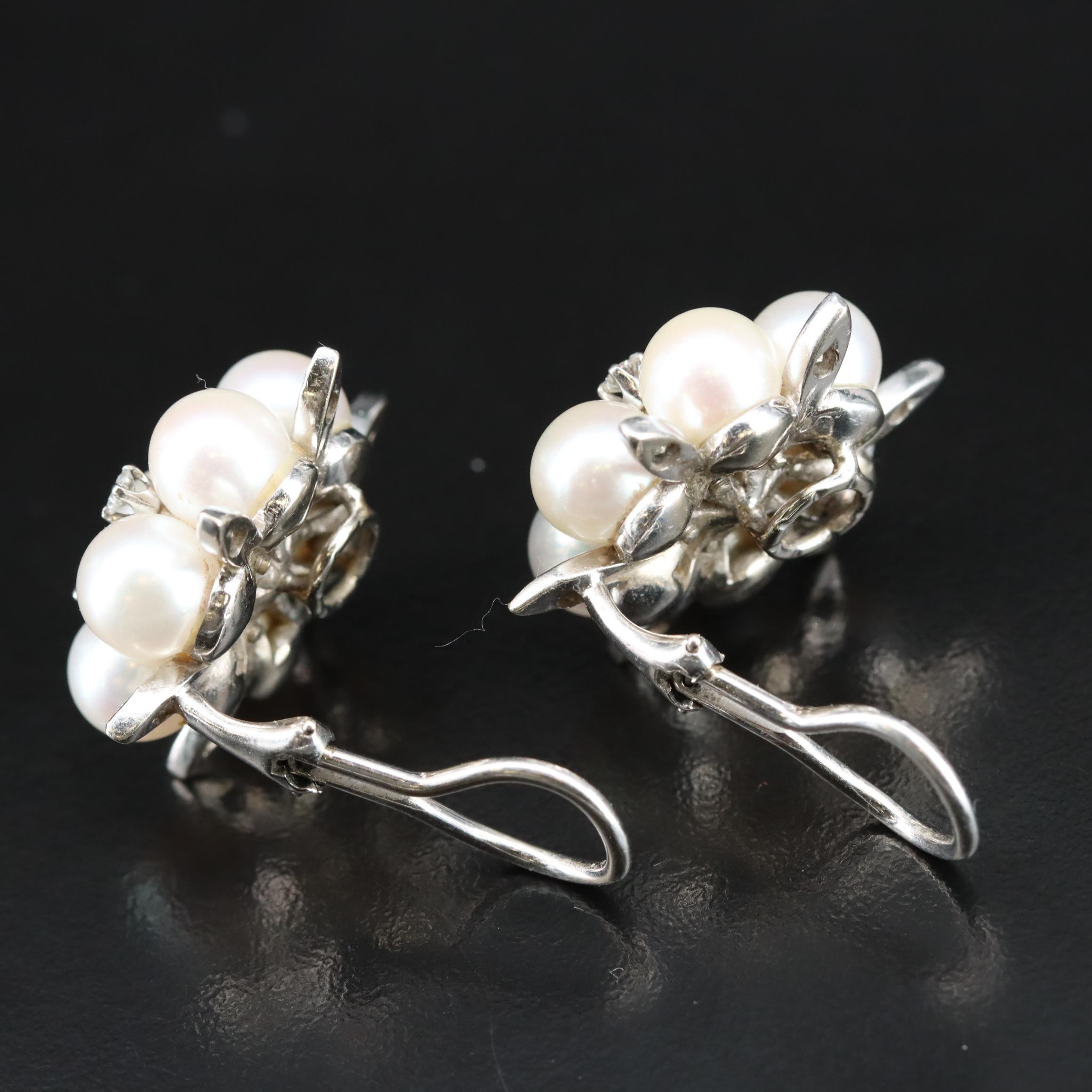 14K Pearl and Diamond Earrings