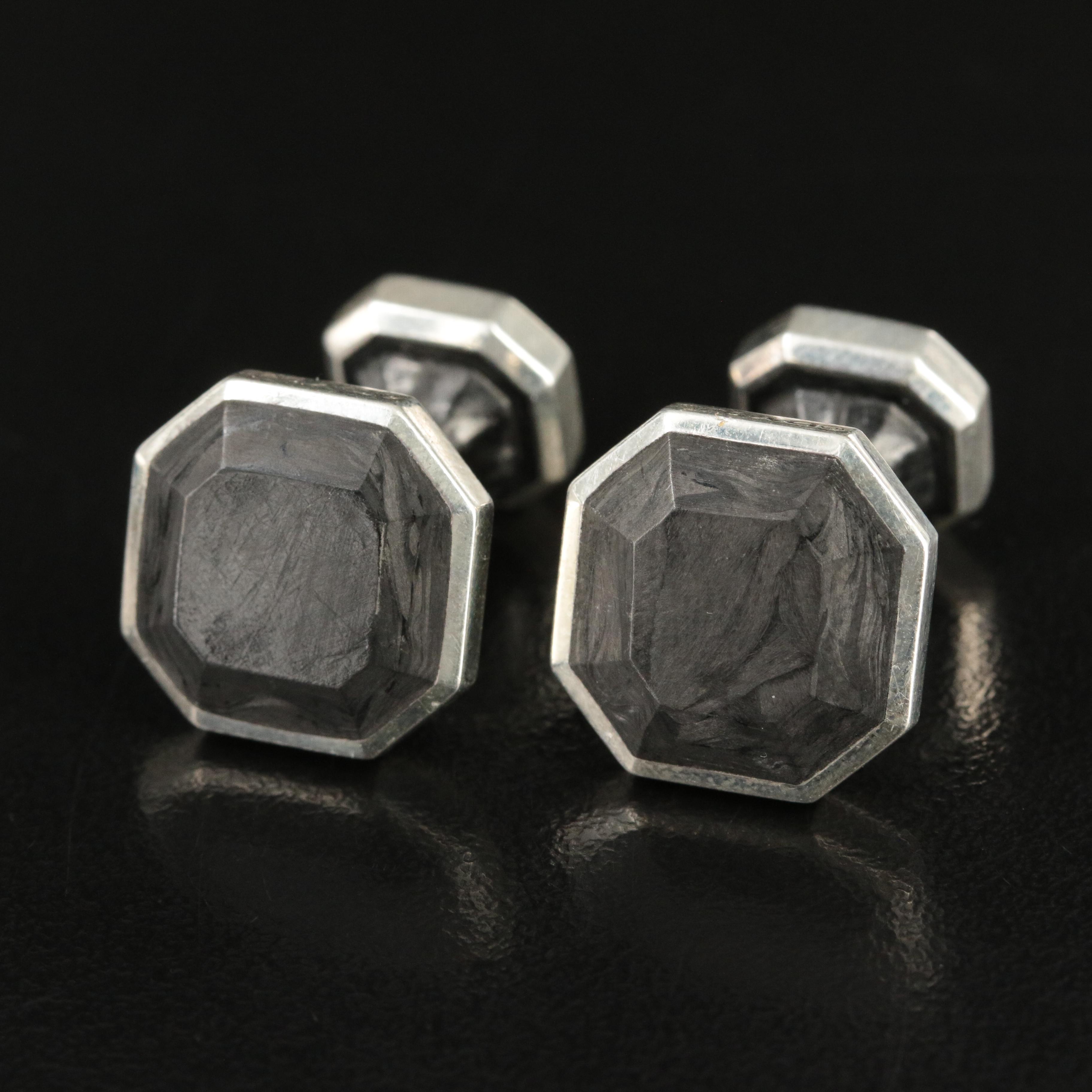 David Yurman Sterling and Forged Carbon Octagonal Cufflinks