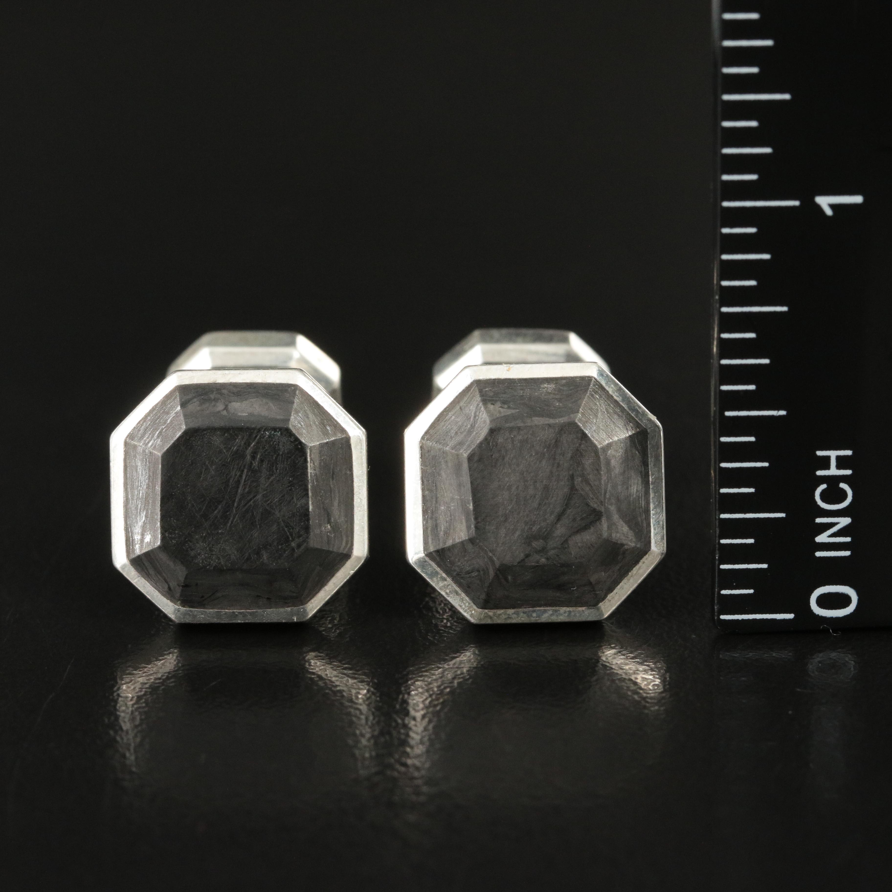 David Yurman Sterling and Forged Carbon Octagonal Cufflinks