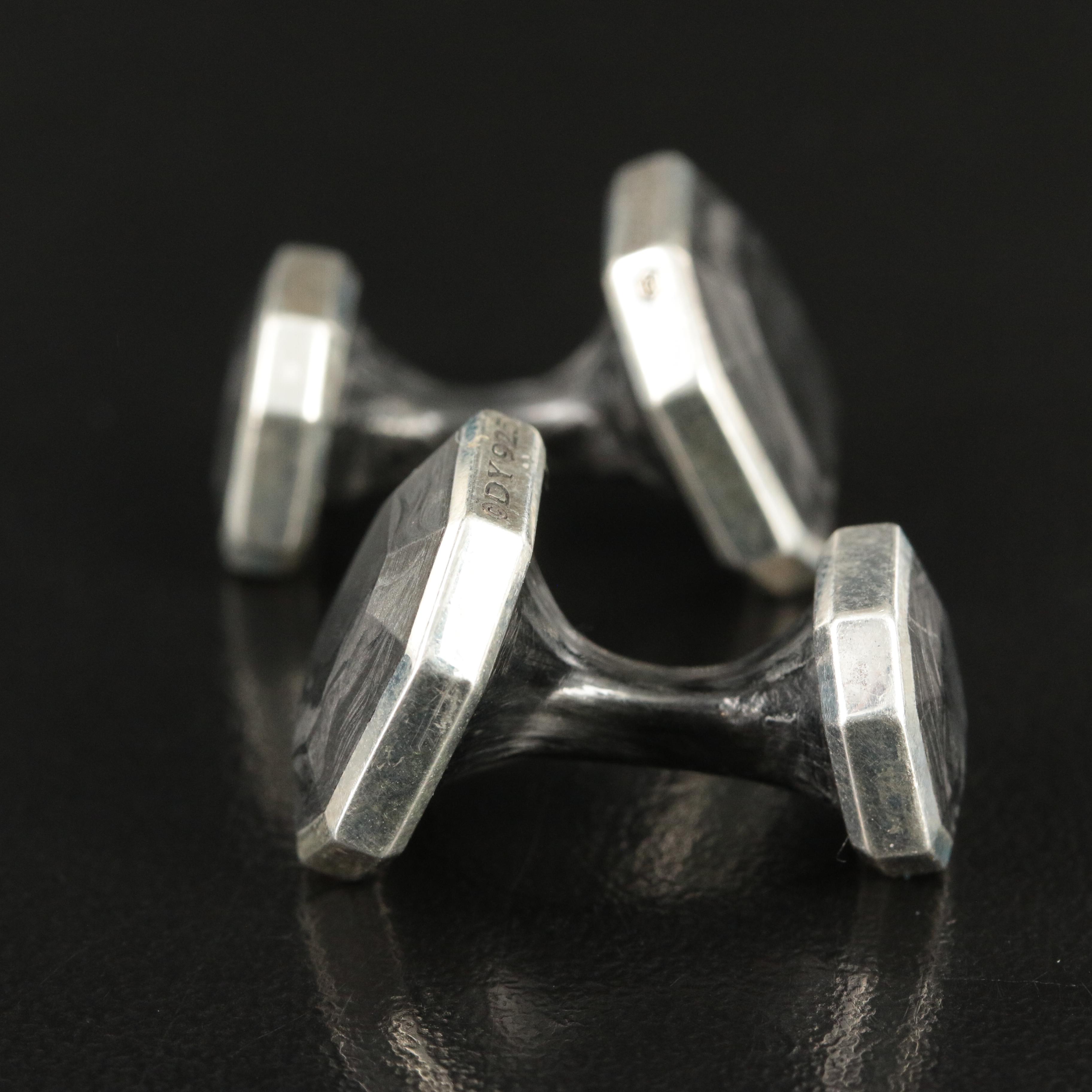 David Yurman Sterling and Forged Carbon Octagonal Cufflinks