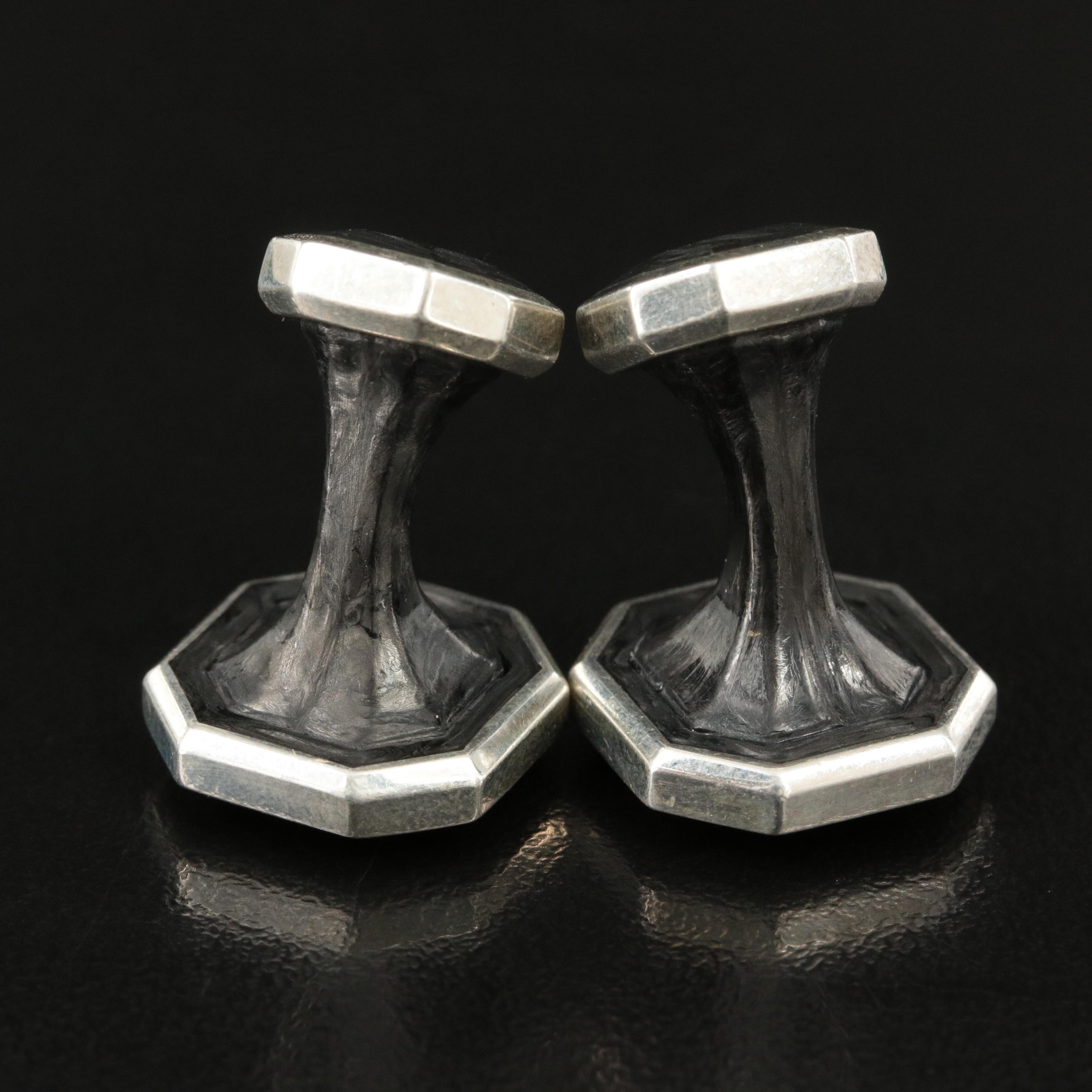 David Yurman Sterling and Forged Carbon Octagonal Cufflinks