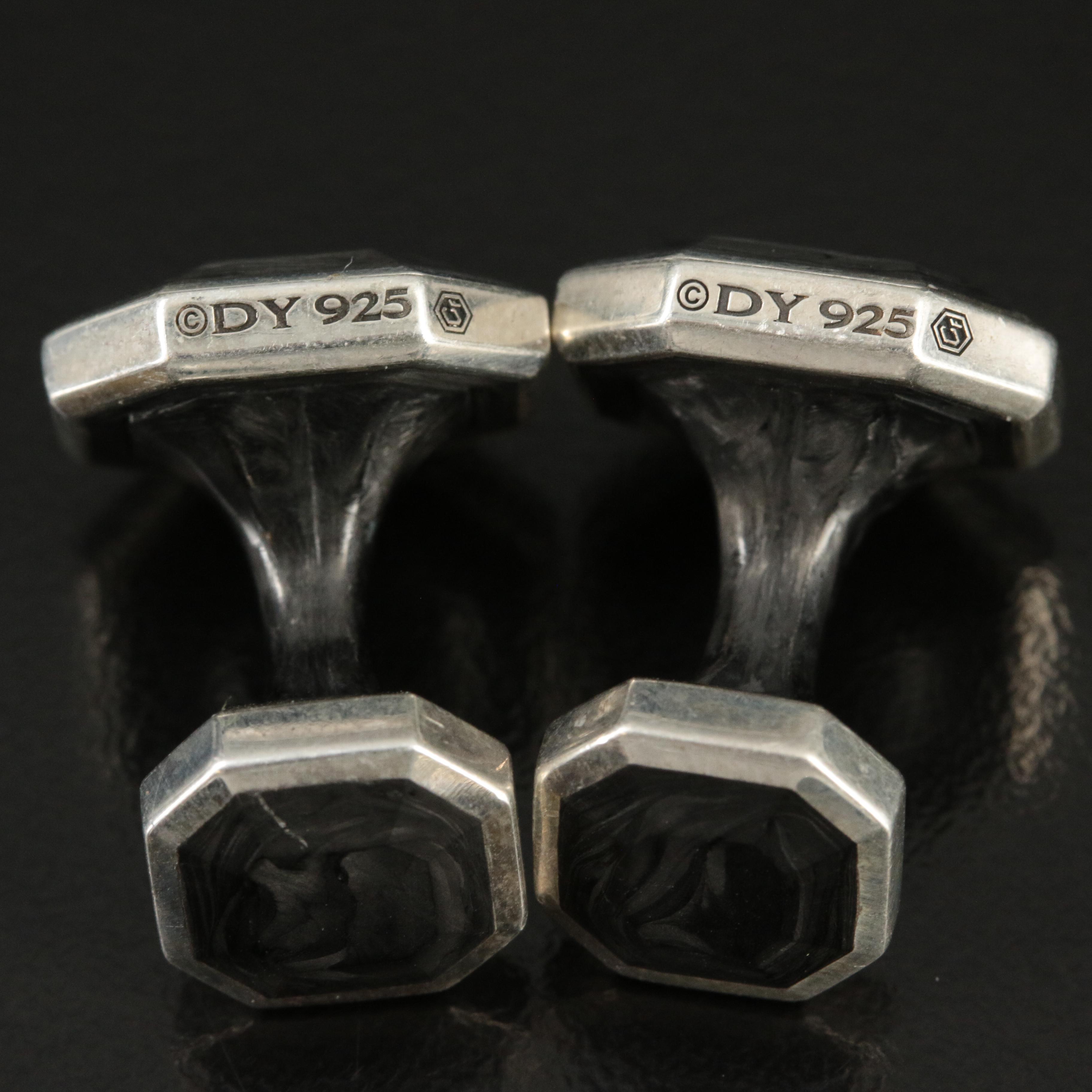 David Yurman Sterling and Forged Carbon Octagonal Cufflinks