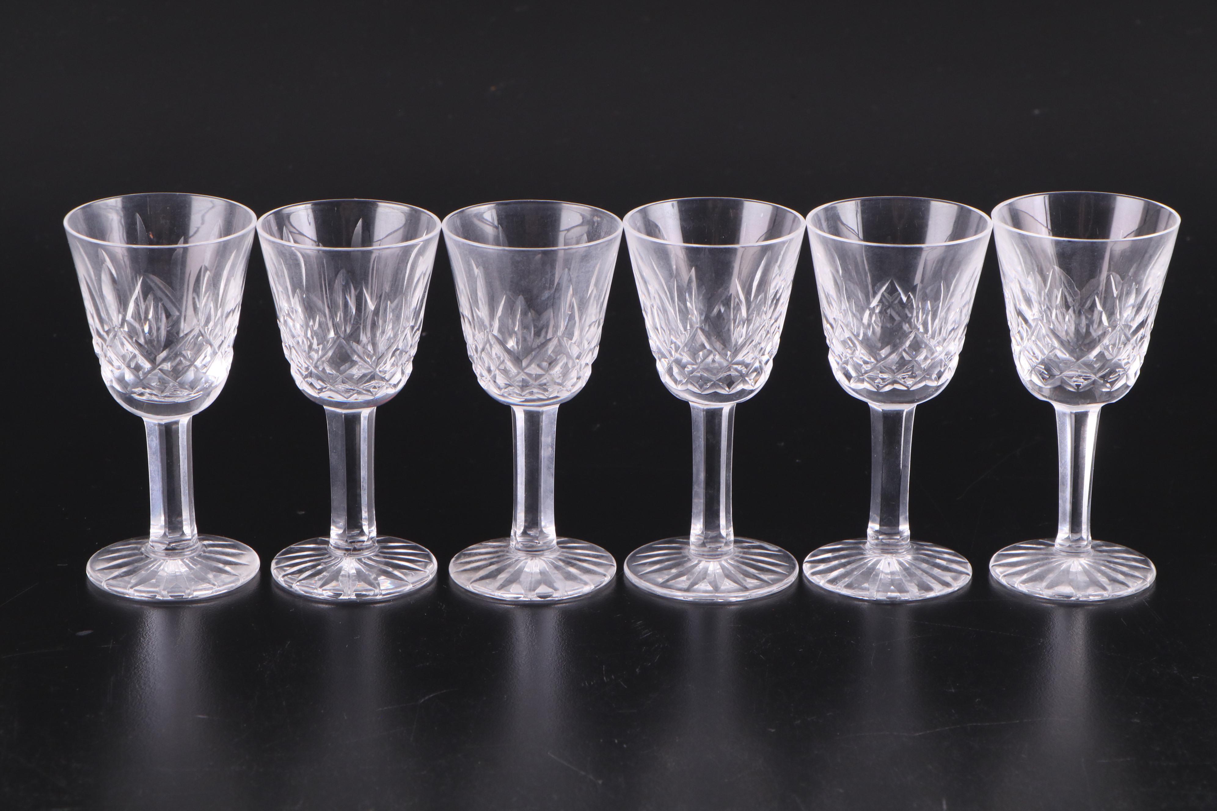 Waterford "Alana" Crystal Decanter and "Lismore" Crystal Cordial Glasses