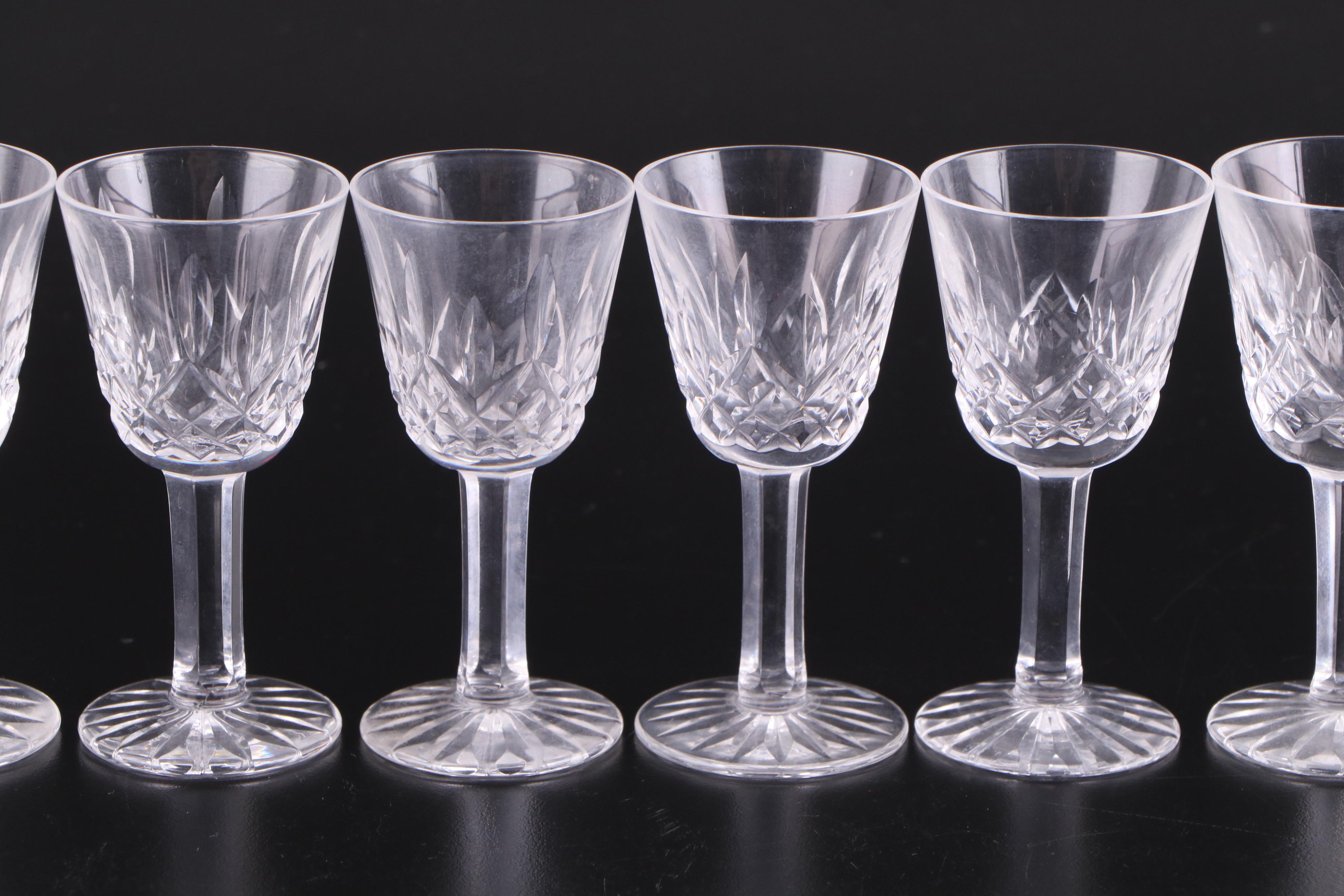 Waterford "Alana" Crystal Decanter and "Lismore" Crystal Cordial Glasses