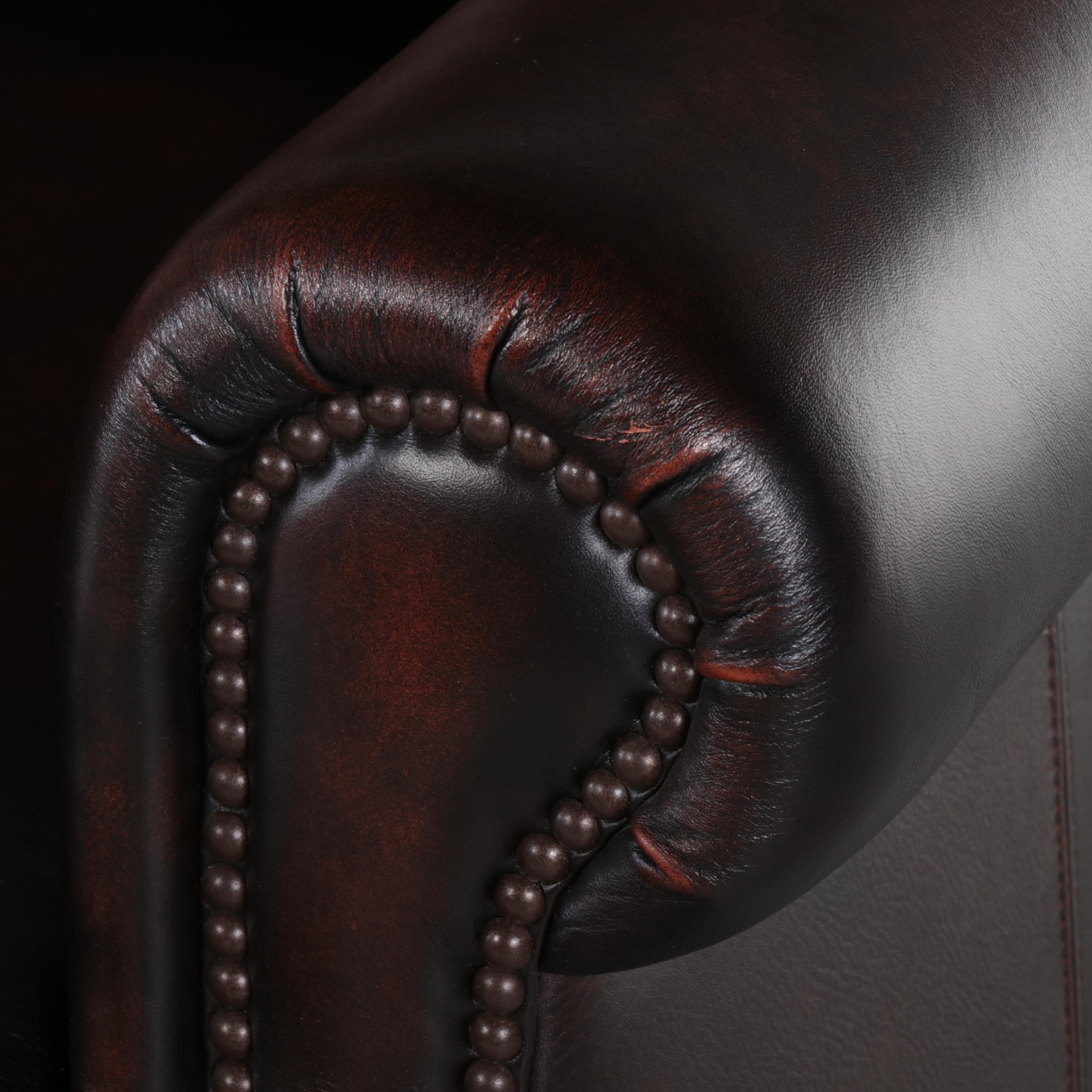 Martha Stewart for Bernhardt Leather Roll-Arm Sofa with Nailheads