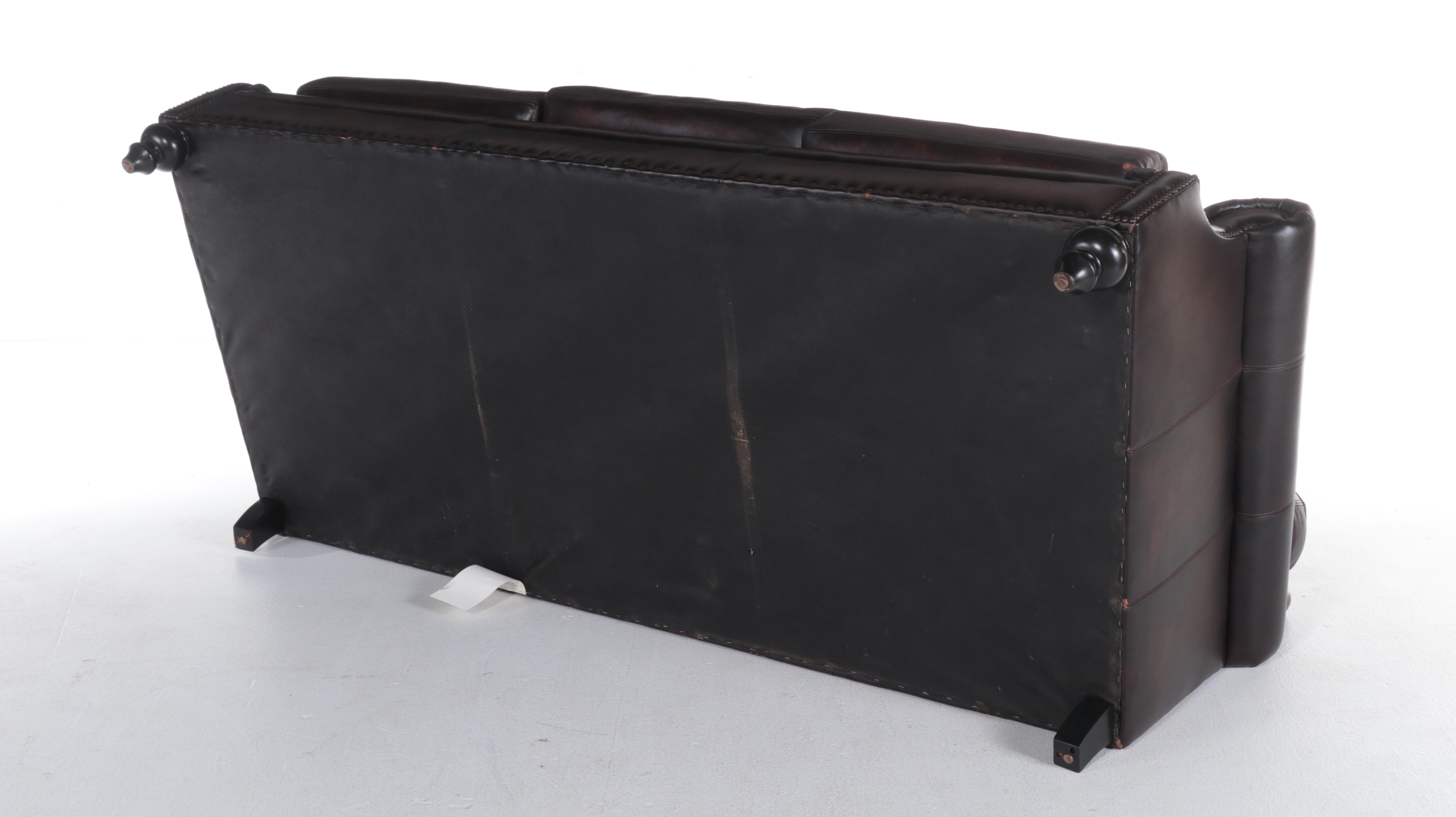 Martha Stewart for Bernhardt Leather Roll-Arm Sofa with Nailheads