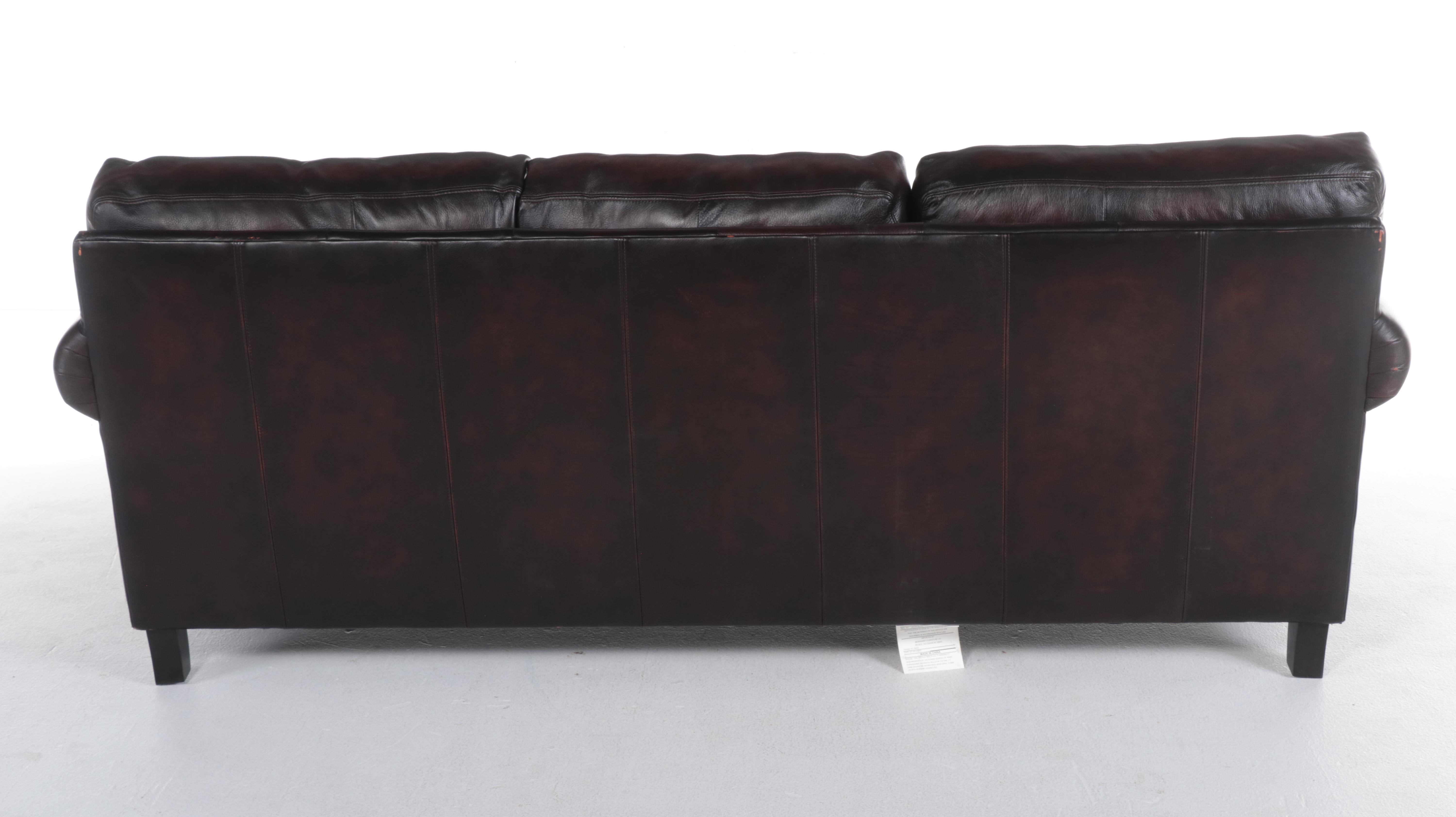 Martha Stewart for Bernhardt Leather Roll-Arm Sofa with Nailheads