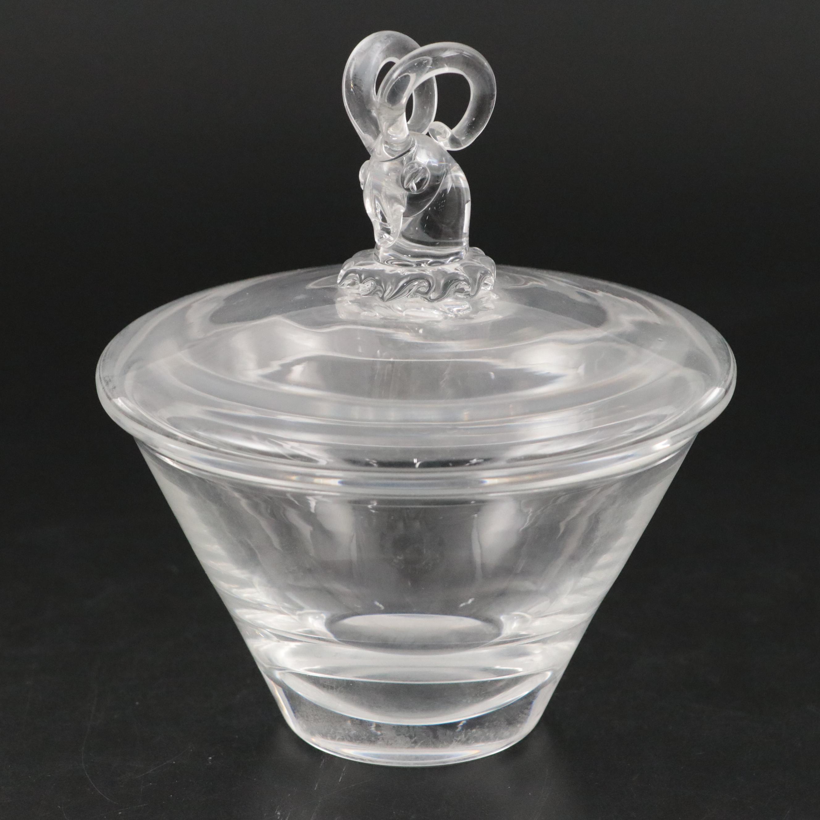 Steuben Art Glass Ram's Head Candy Dish Designed by Irene Benton