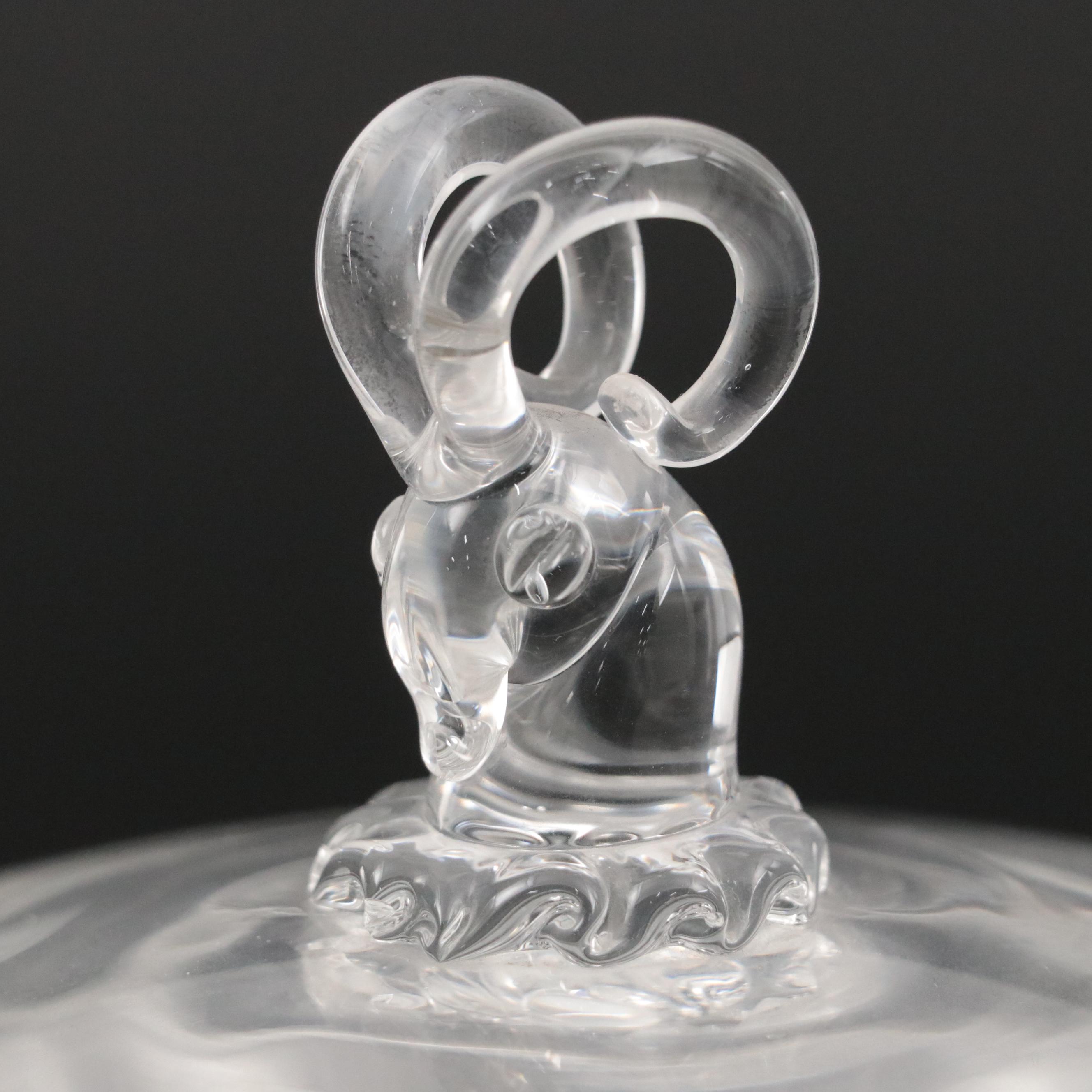 Steuben Art Glass Ram's Head Candy Dish Designed by Irene Benton