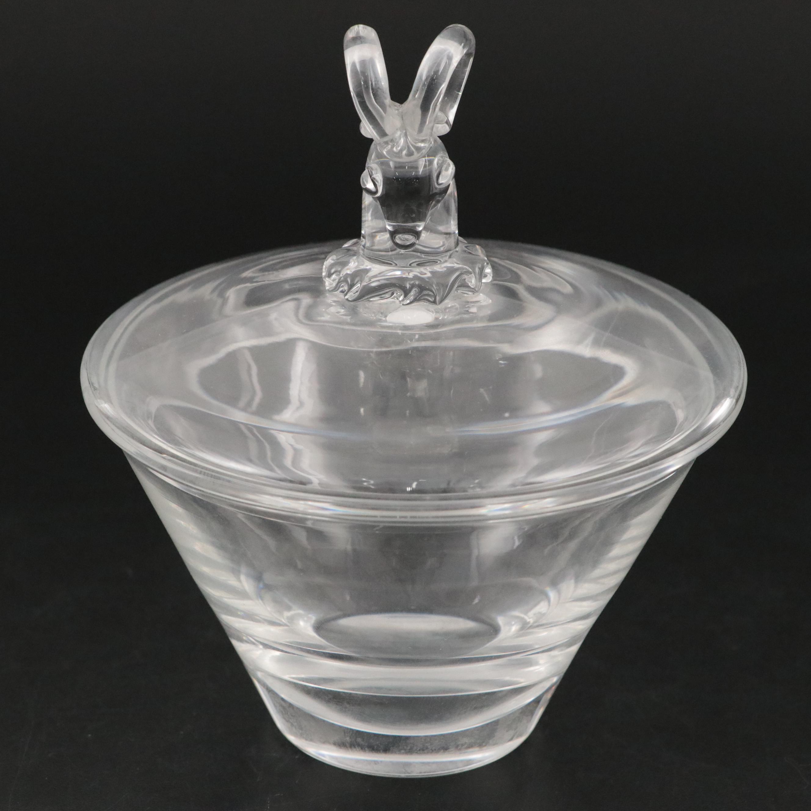 Steuben Art Glass Ram's Head Candy Dish Designed by Irene Benton