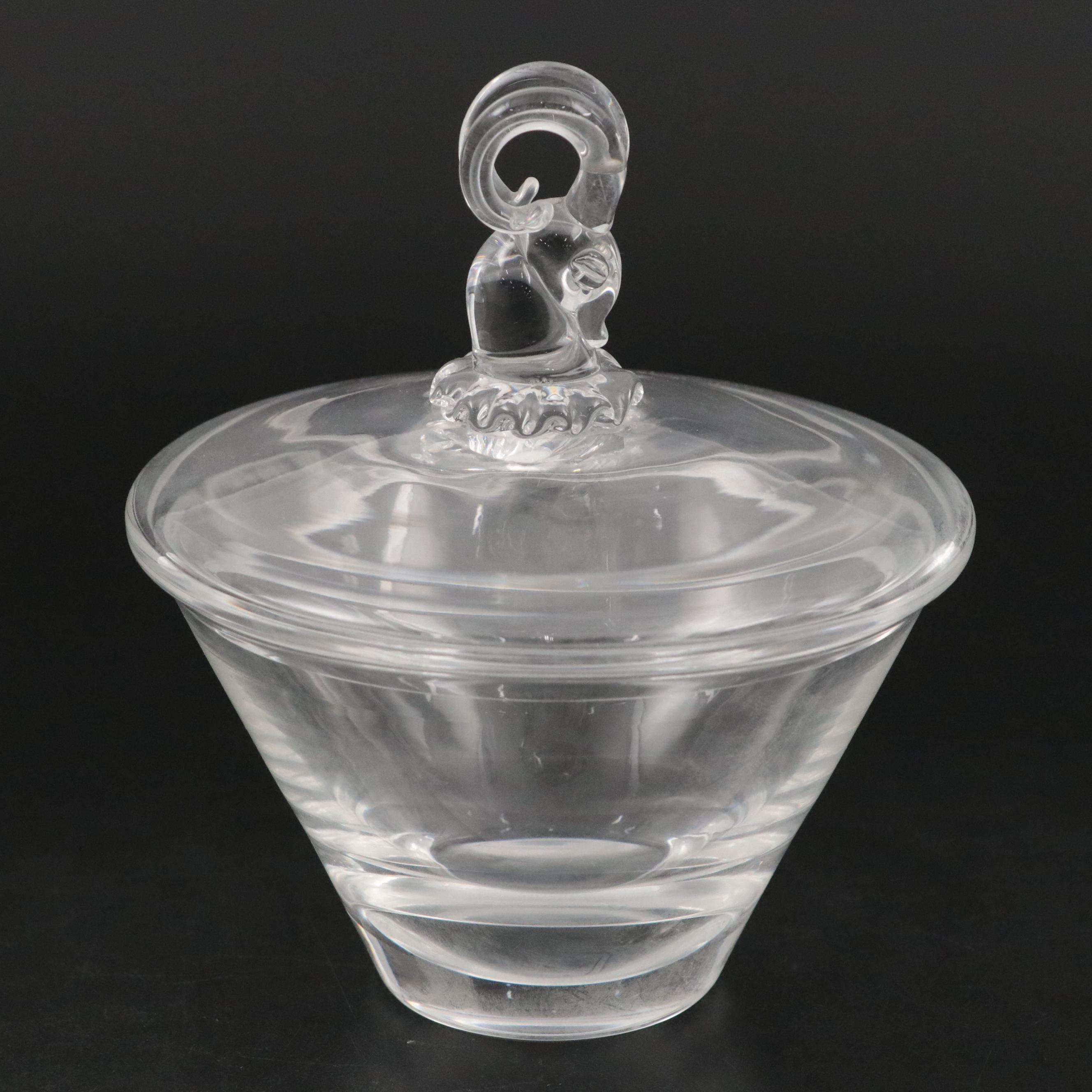 Steuben Art Glass Ram's Head Candy Dish Designed by Irene Benton