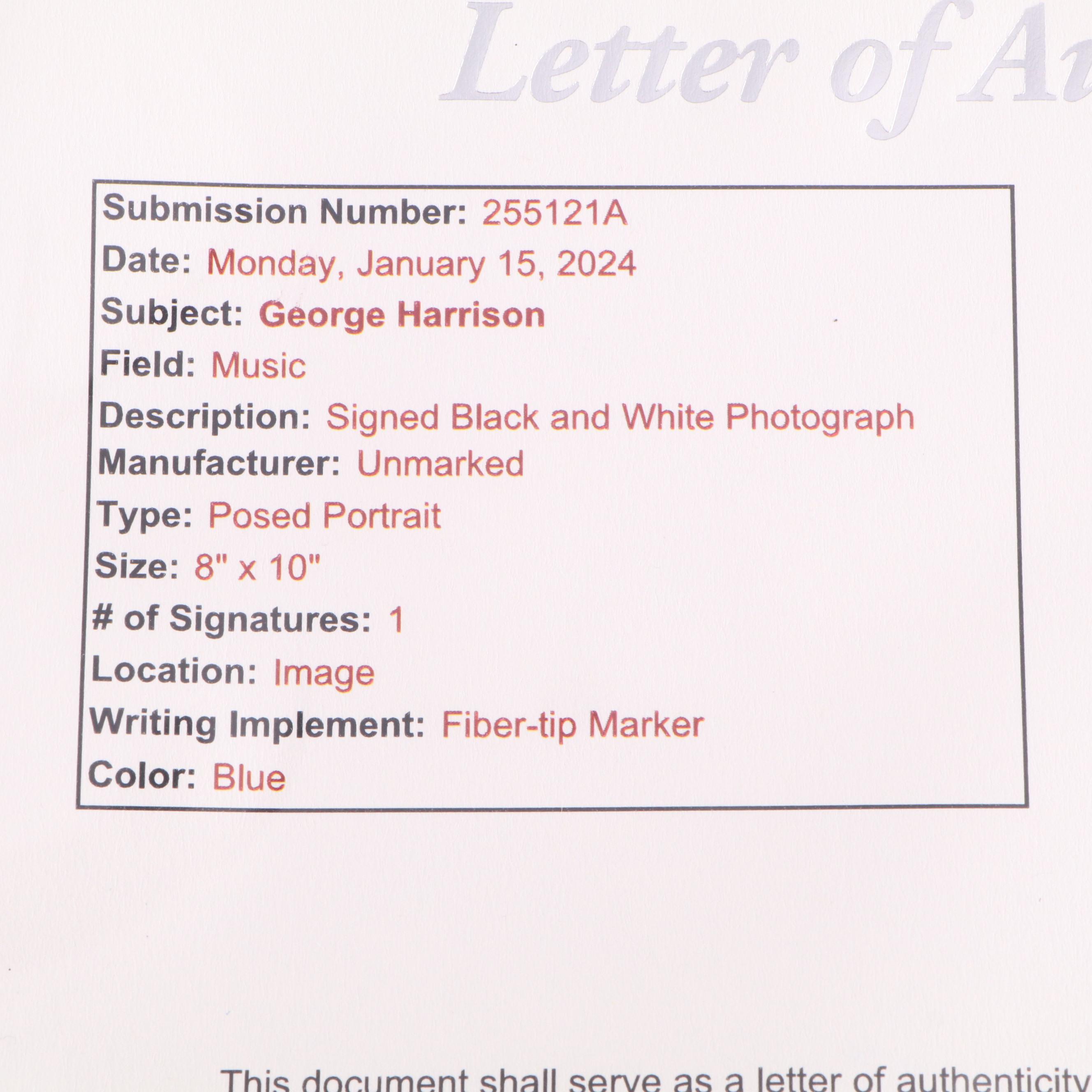 George Harrison Signed Print