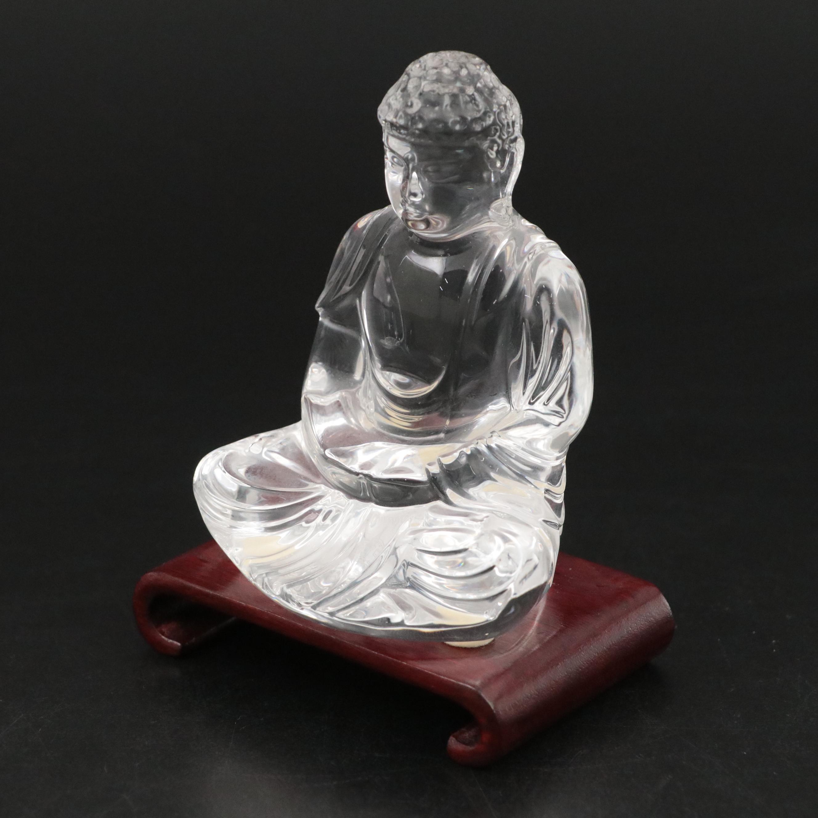 Baccarat Crystal "Little Buddha" Figurine with Wood Base
