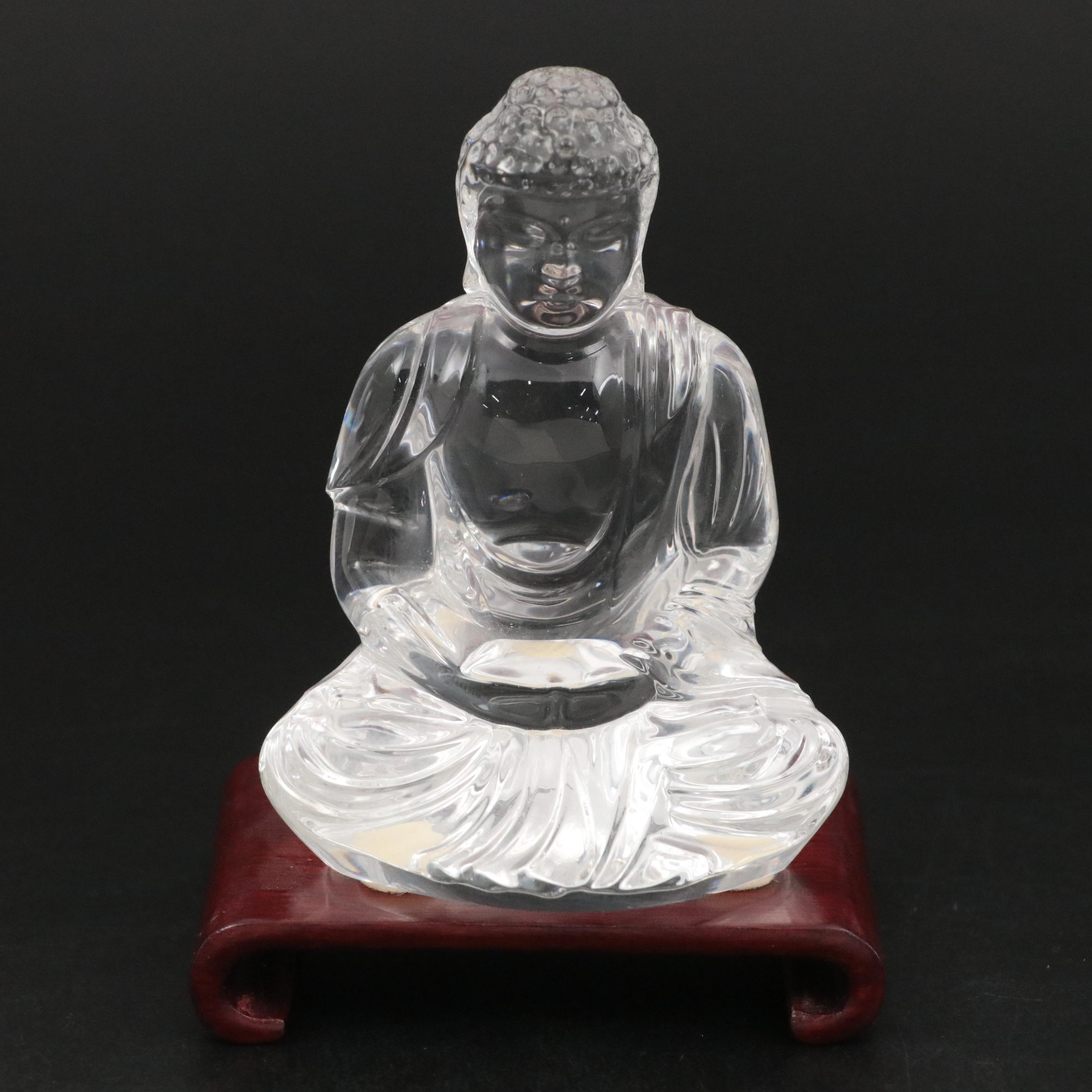 Baccarat Crystal "Little Buddha" Figurine with Wood Base