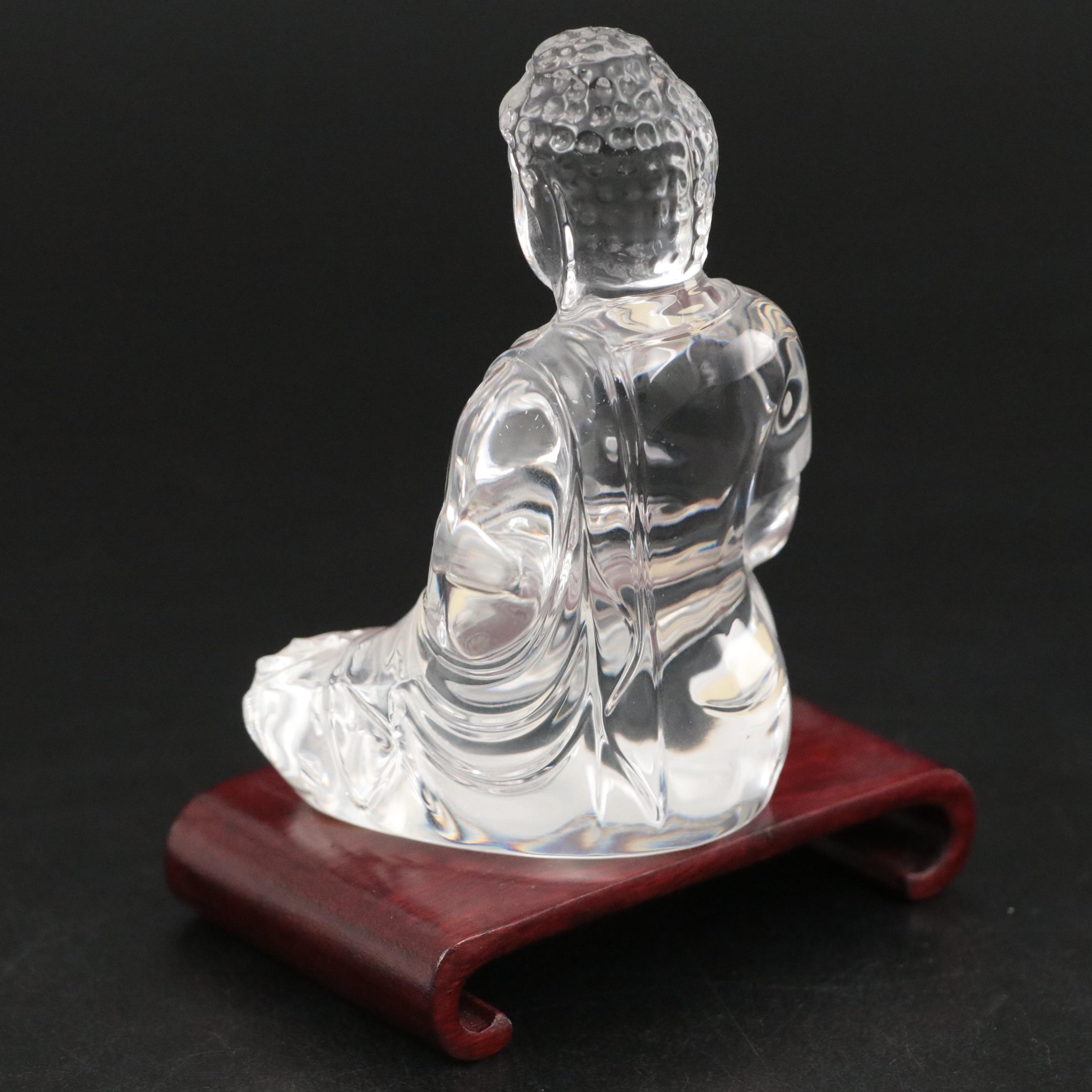 Baccarat Crystal "Little Buddha" Figurine with Wood Base