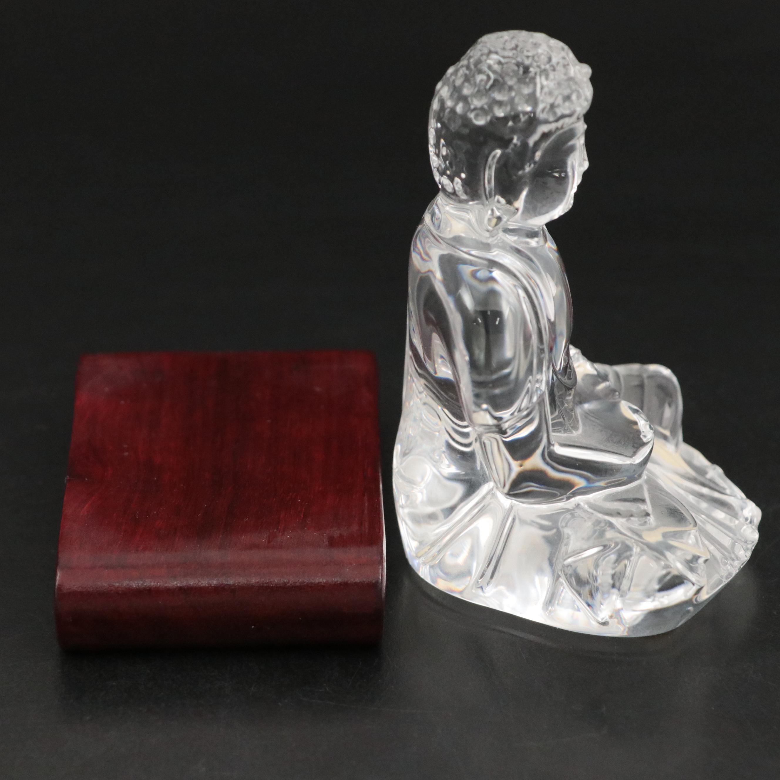 Baccarat Crystal "Little Buddha" Figurine with Wood Base