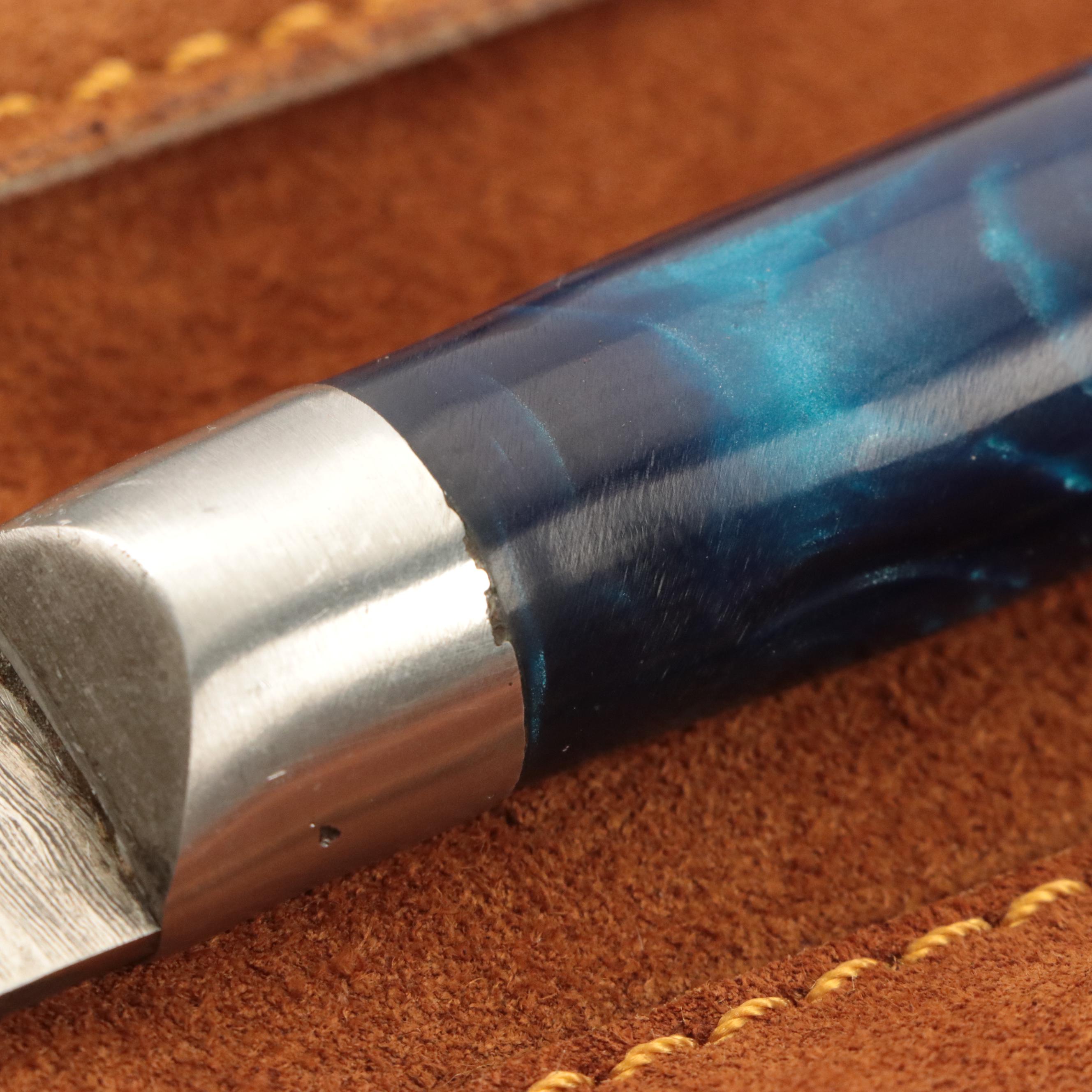 Damascus Steel Wooden Handled Knife Set with Leather Knife Roll