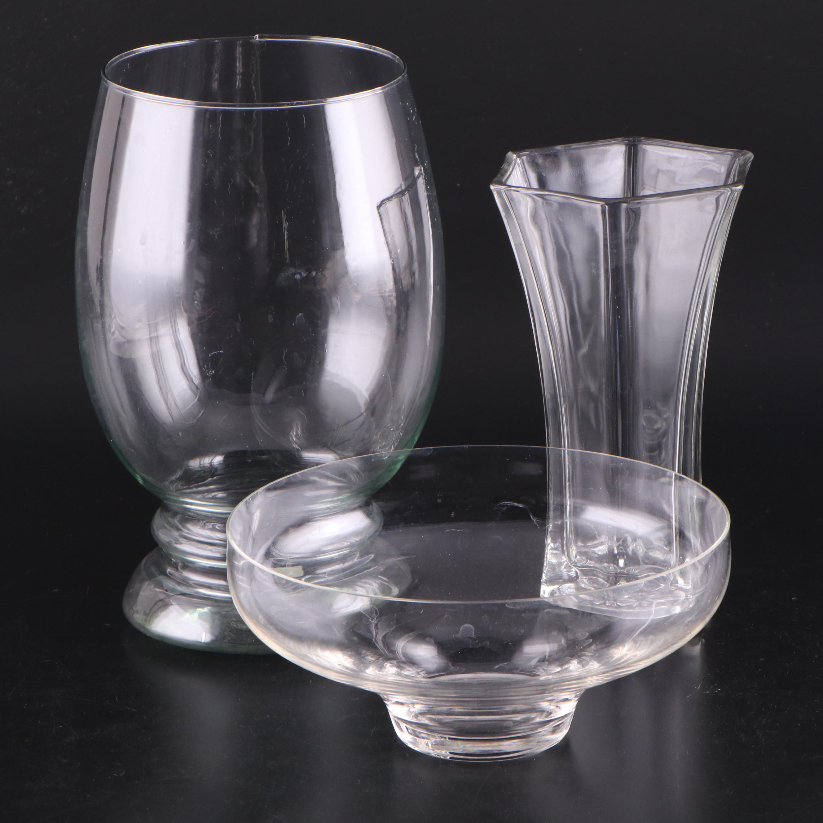 Footed Low Bowl with Other Glass Vases