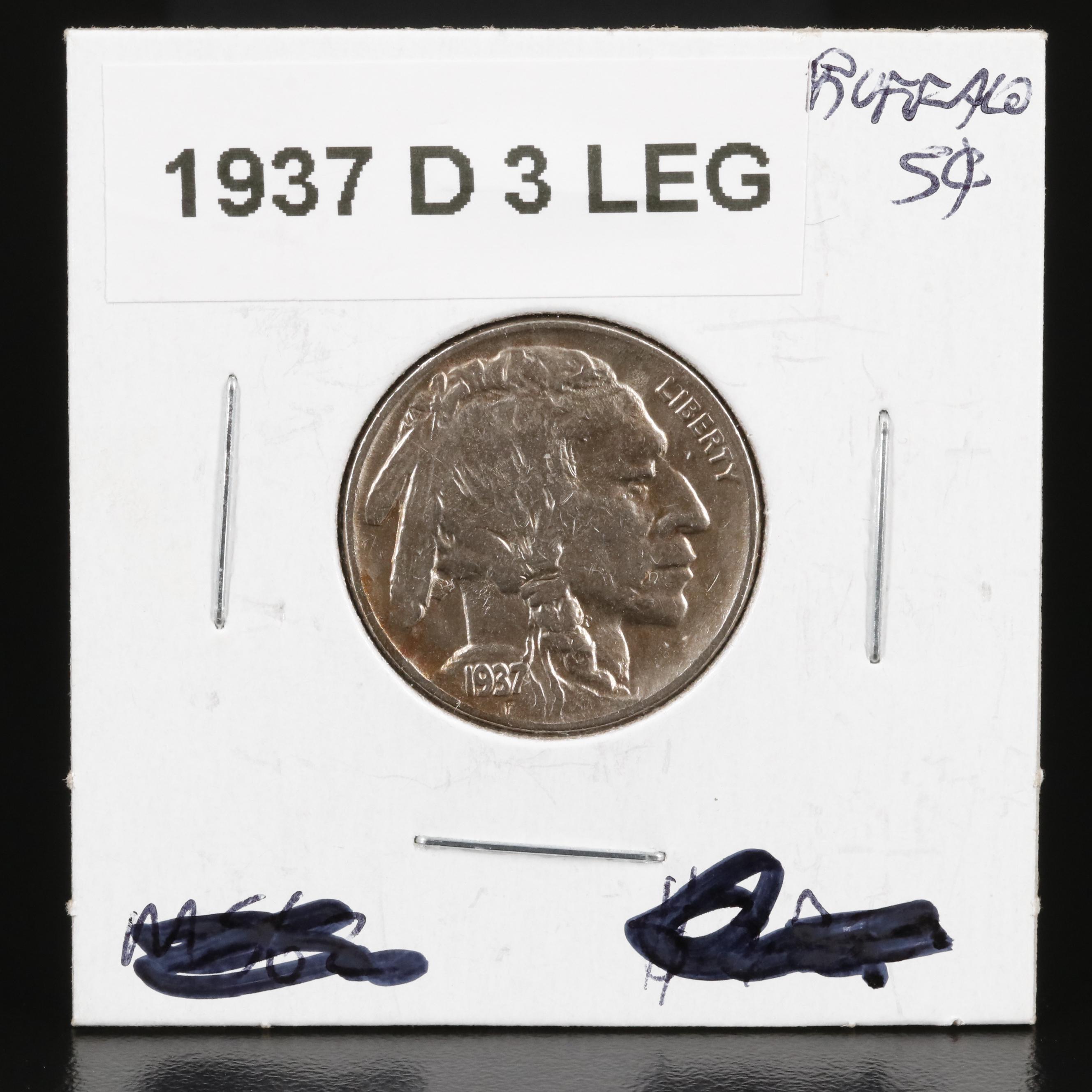 Key Date 1937-D Three Legged Buffalo Nickel