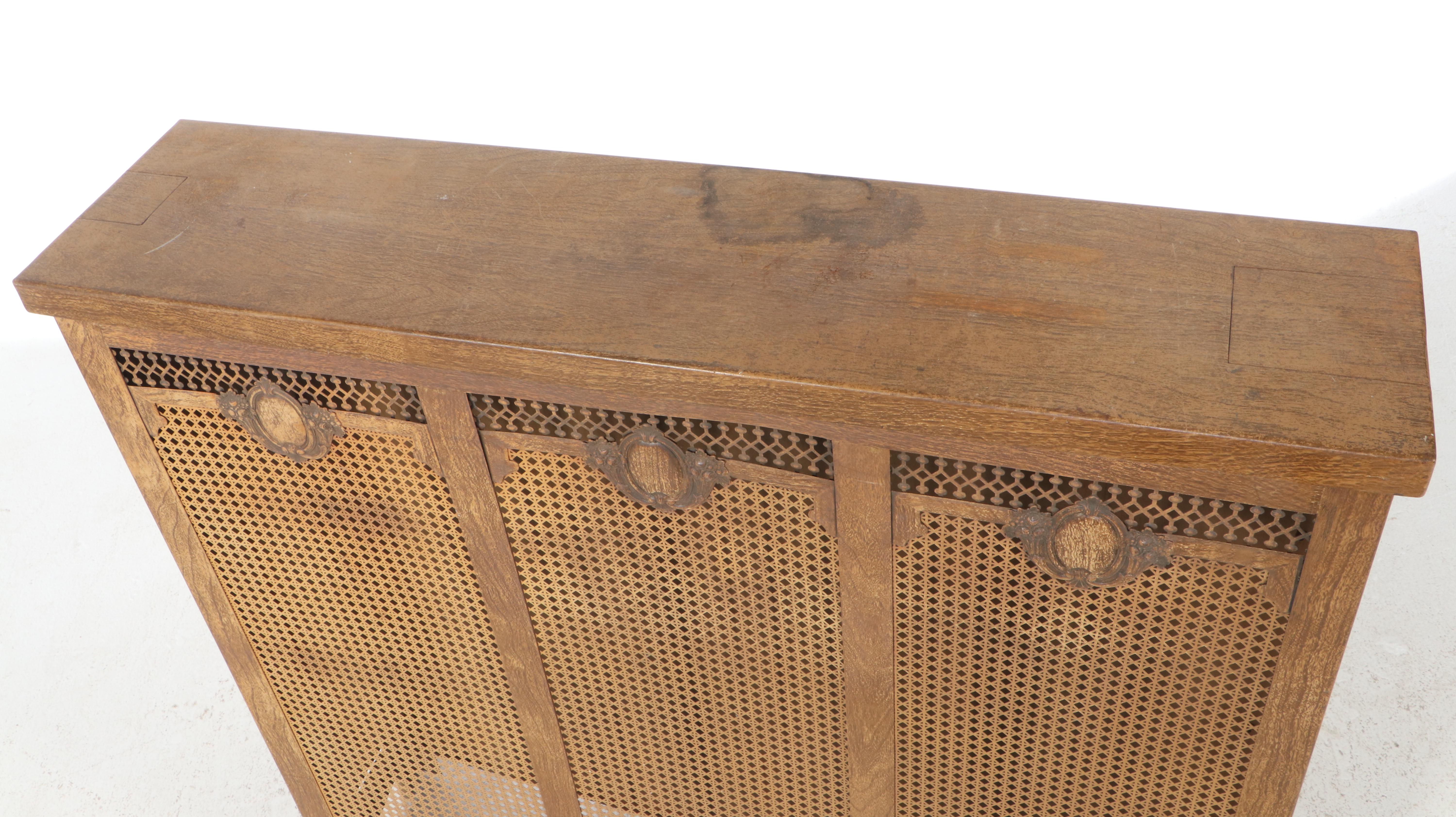 Acme Hollywood Regency Style Faux Wood Painted Metal Radiator Cover, Mid-20th C.