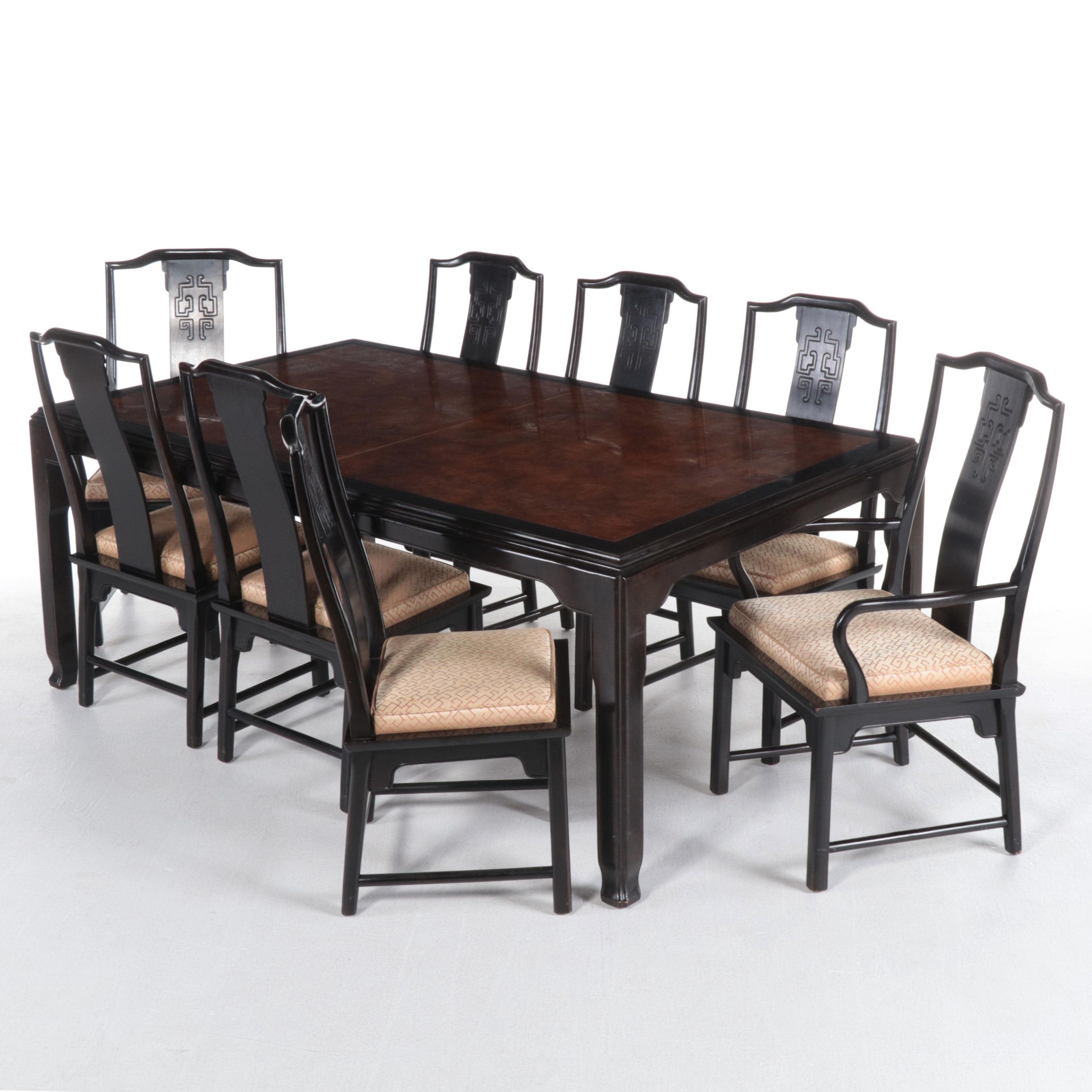 Century Furniture Chinese Style Dining Table and Eight Chairs, Late 20th C.