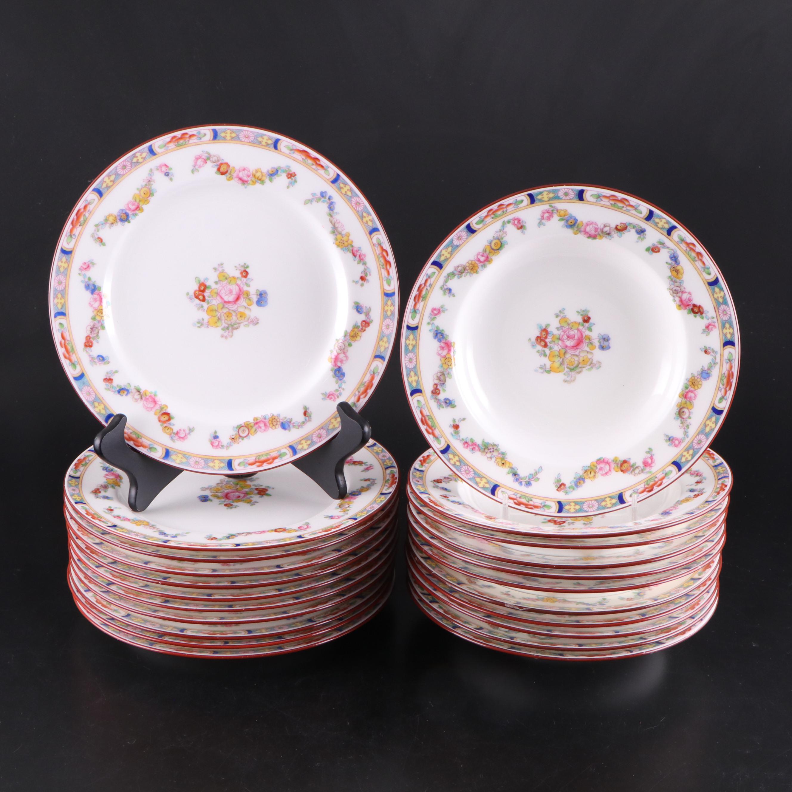 Minton "Minton Rose" Porcelain Luncheon Plates and Soup Bowls, 1930s