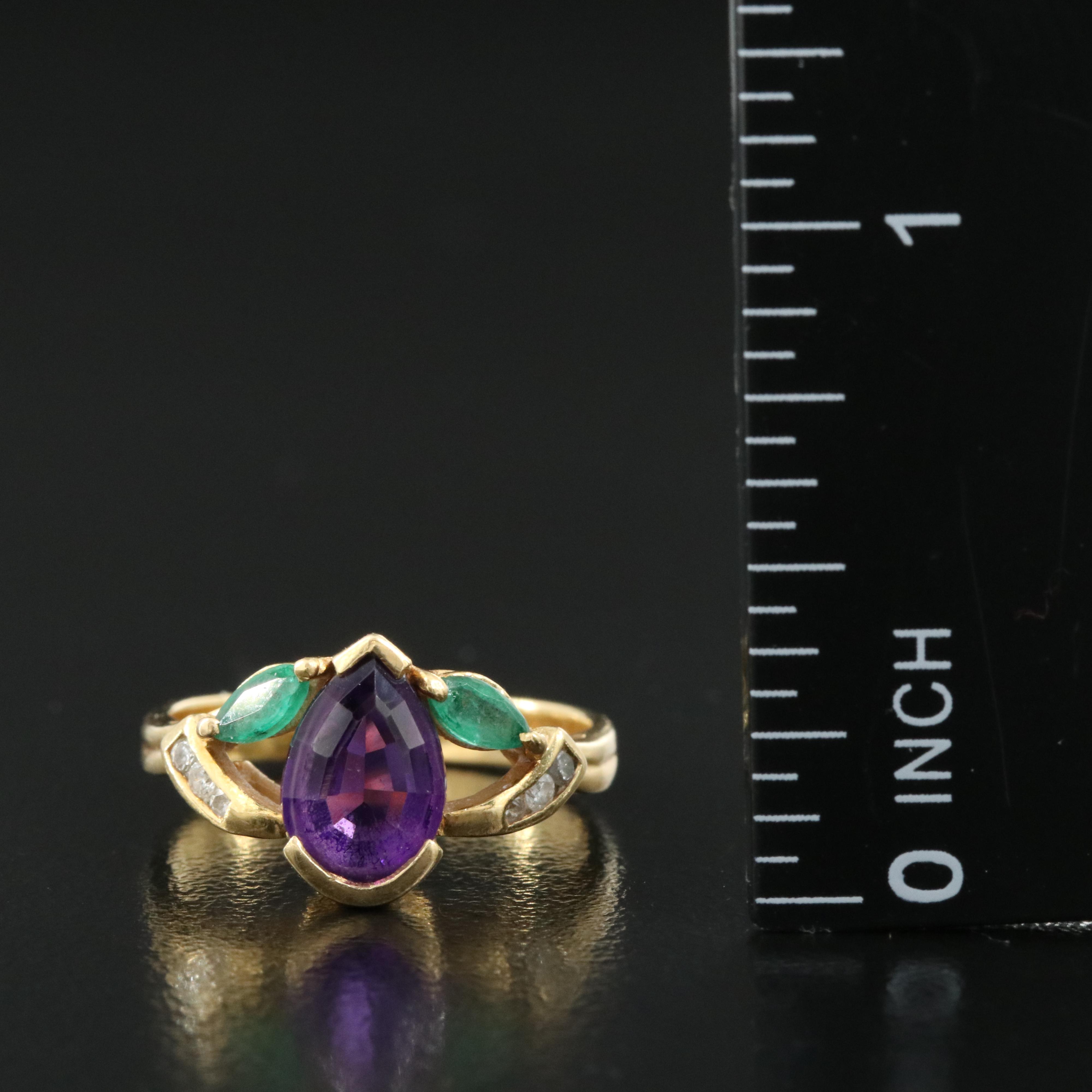 18K Amethyst, Emerald and Diamond Ring