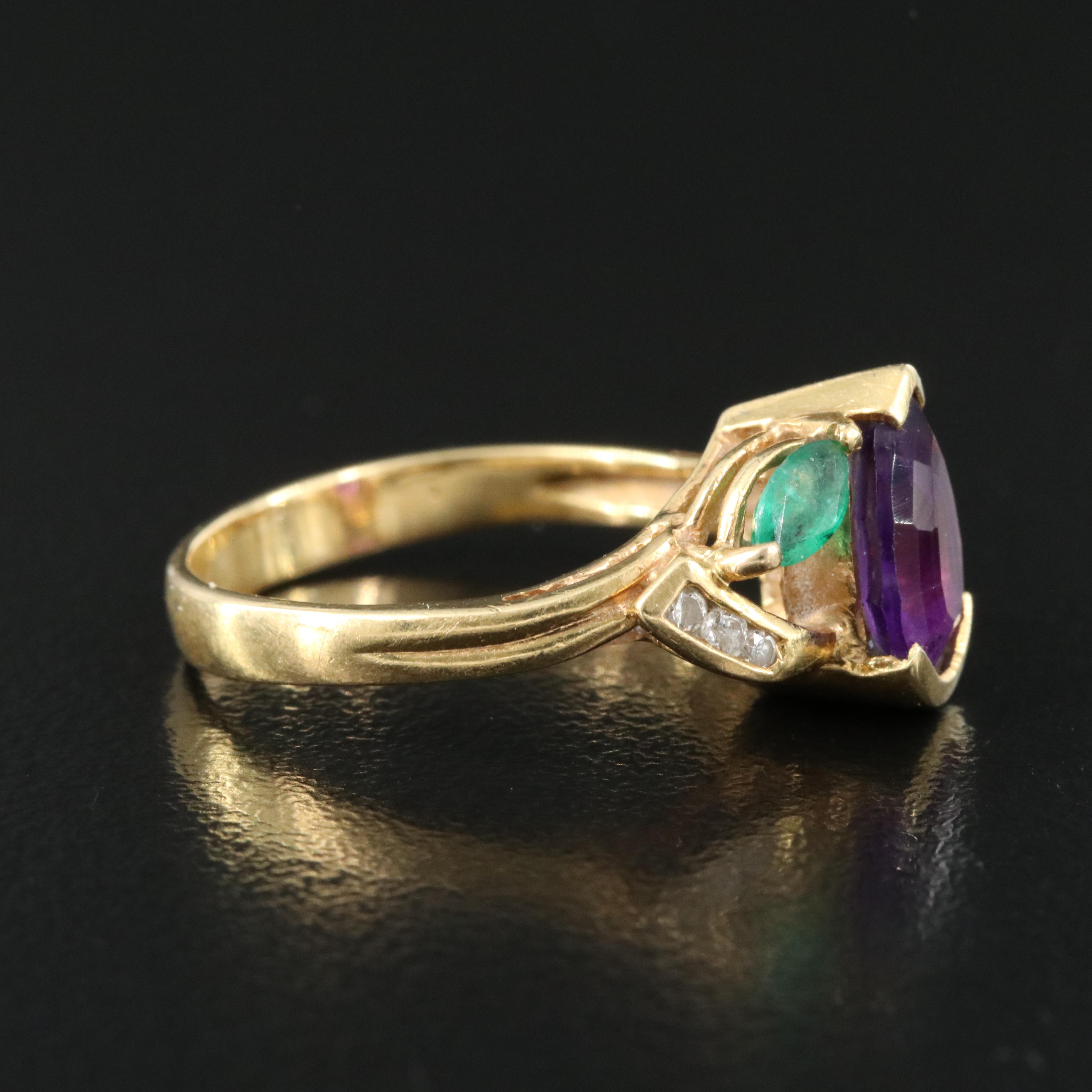18K Amethyst, Emerald and Diamond Ring