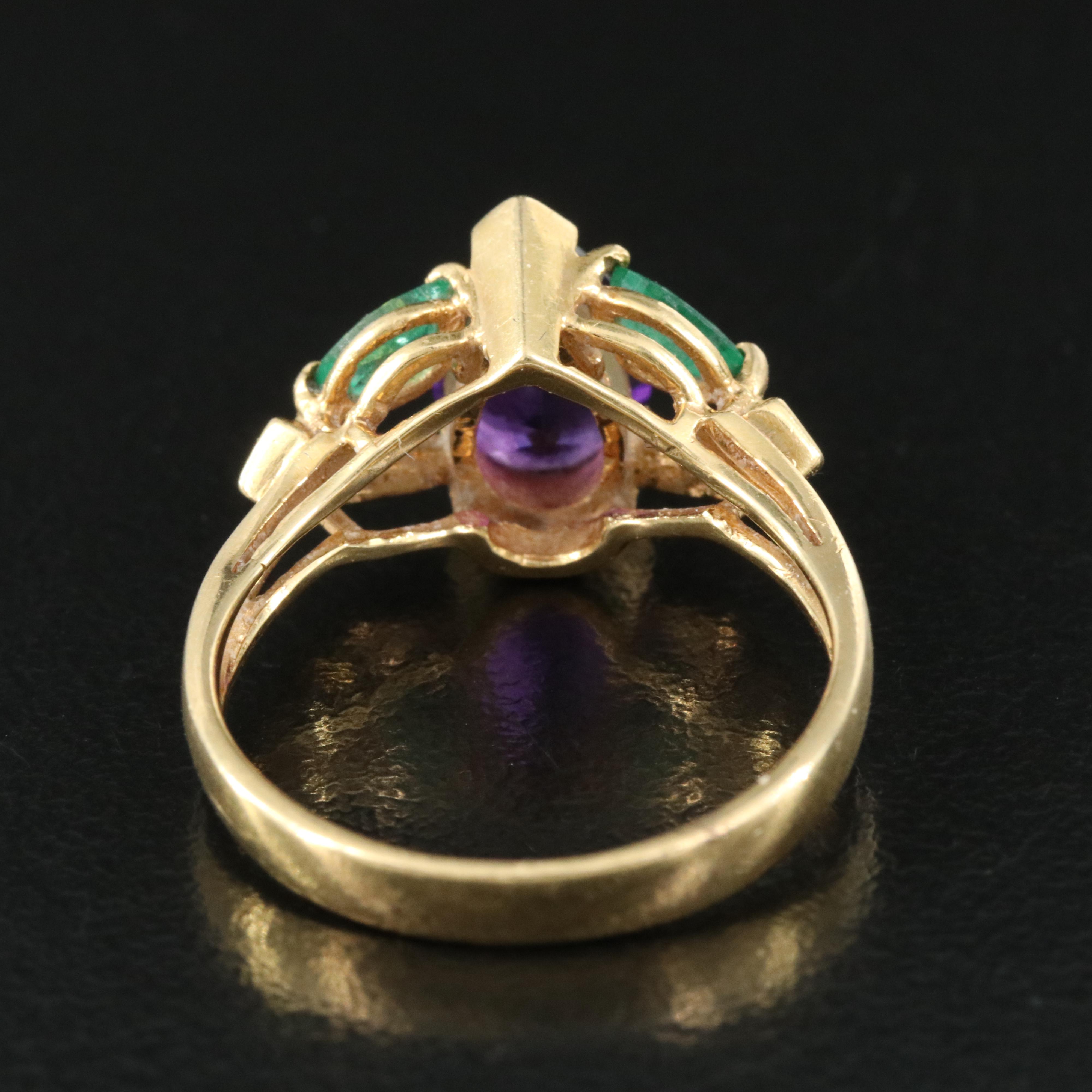 18K Amethyst, Emerald and Diamond Ring