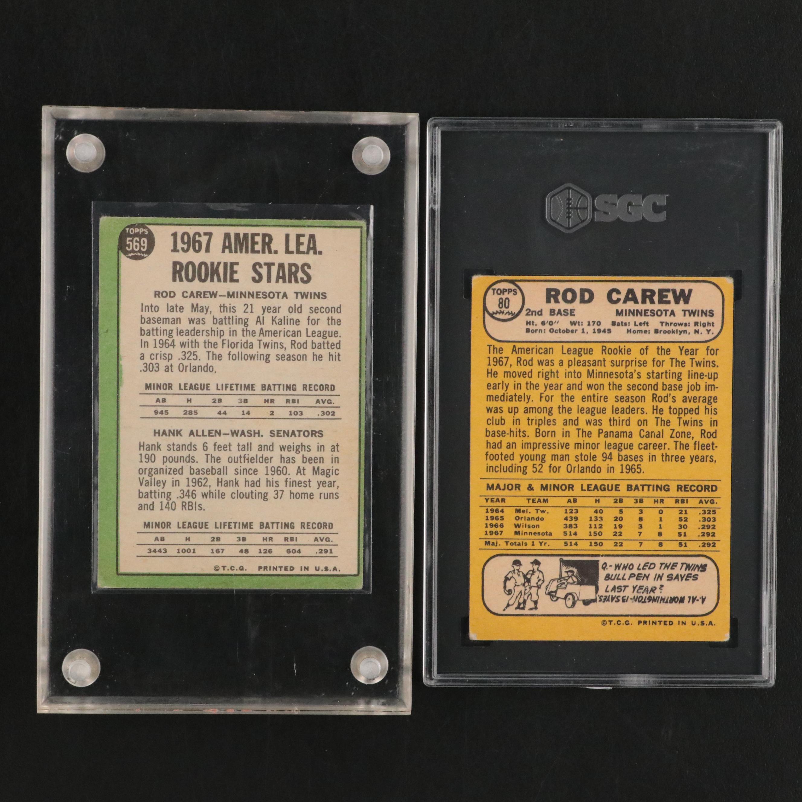1967 Topps Rod Carew Rookie with 1968 Card Graded SGC 4.5 Very Good-Excellent +