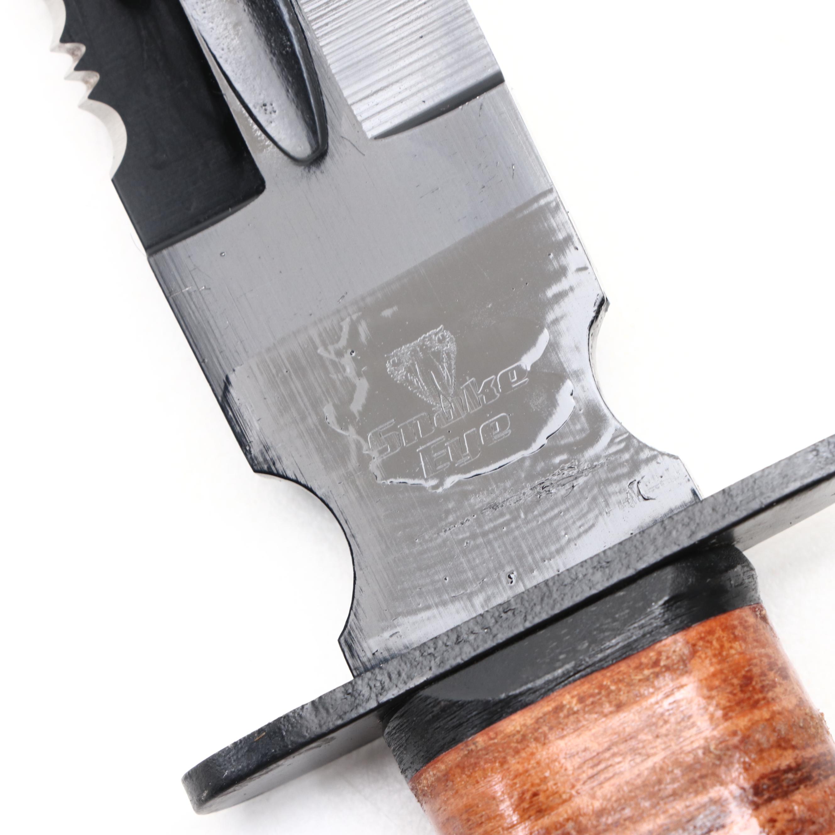 Snake Eye Stacked Leather Handled Combat Marine Fighter Sword with Scabbard