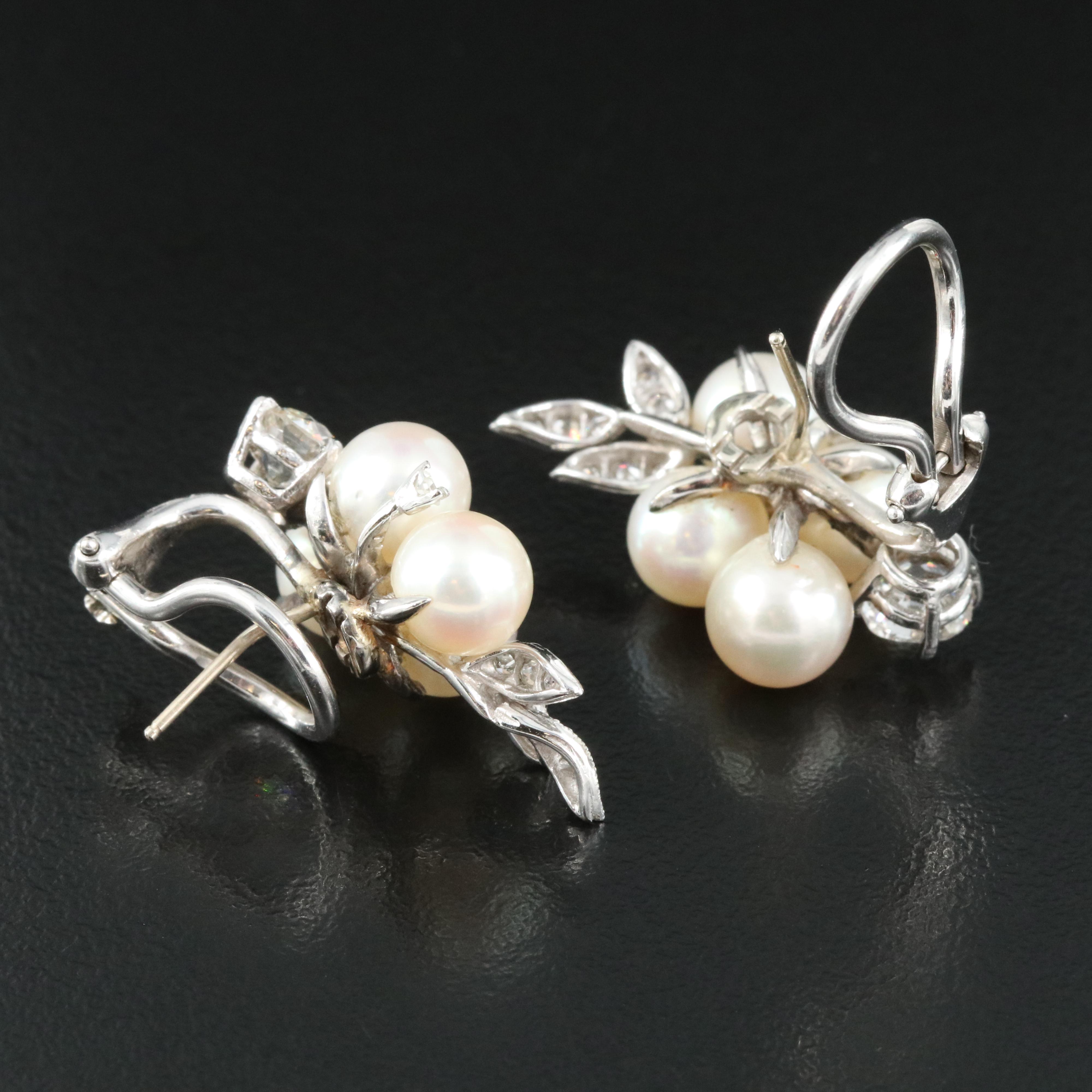 Vintage 14K Pearl and 2.04 CTW Diamond Earrings