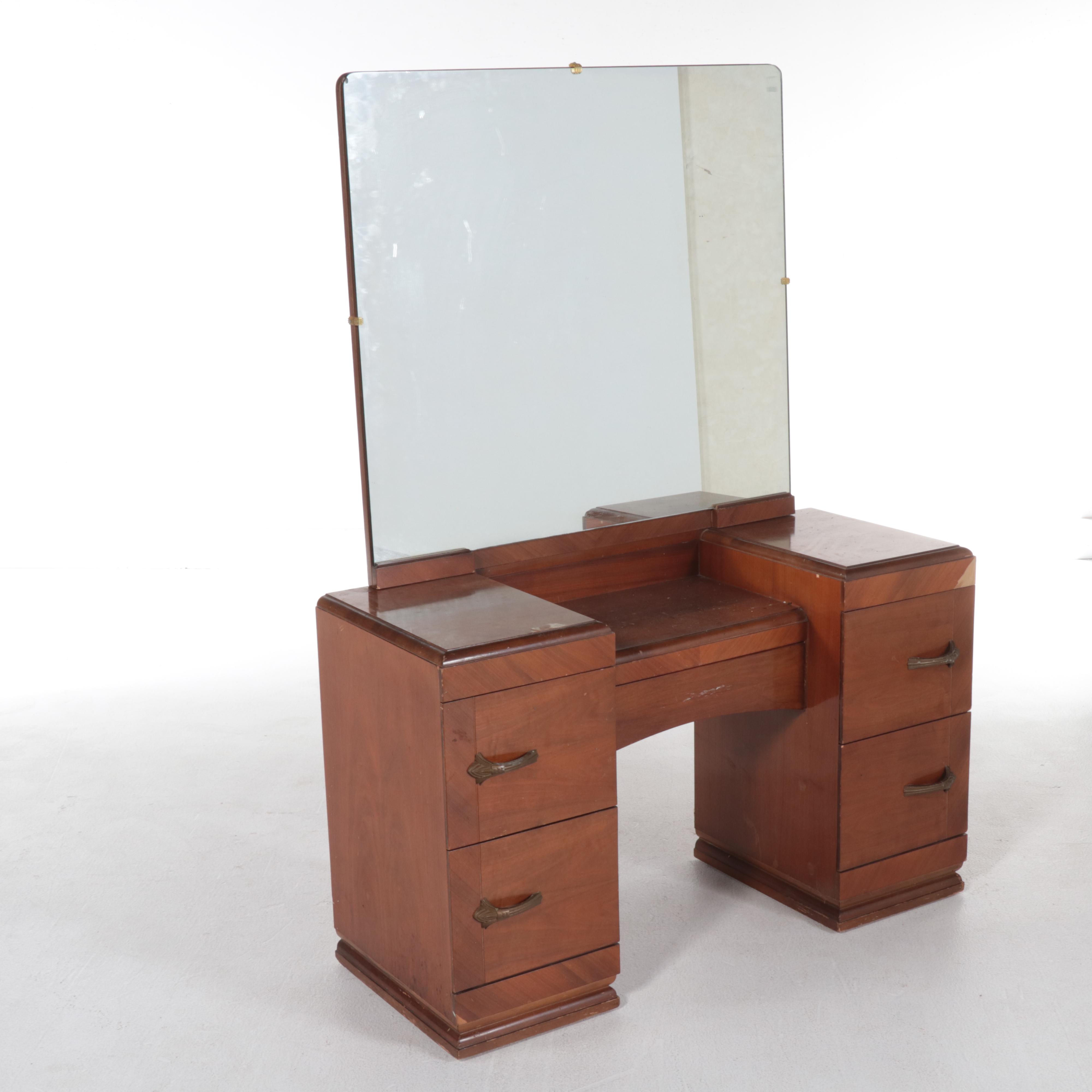 Kroehler Art Deco Style Walnut Vanity, Early to Mid-20th Century