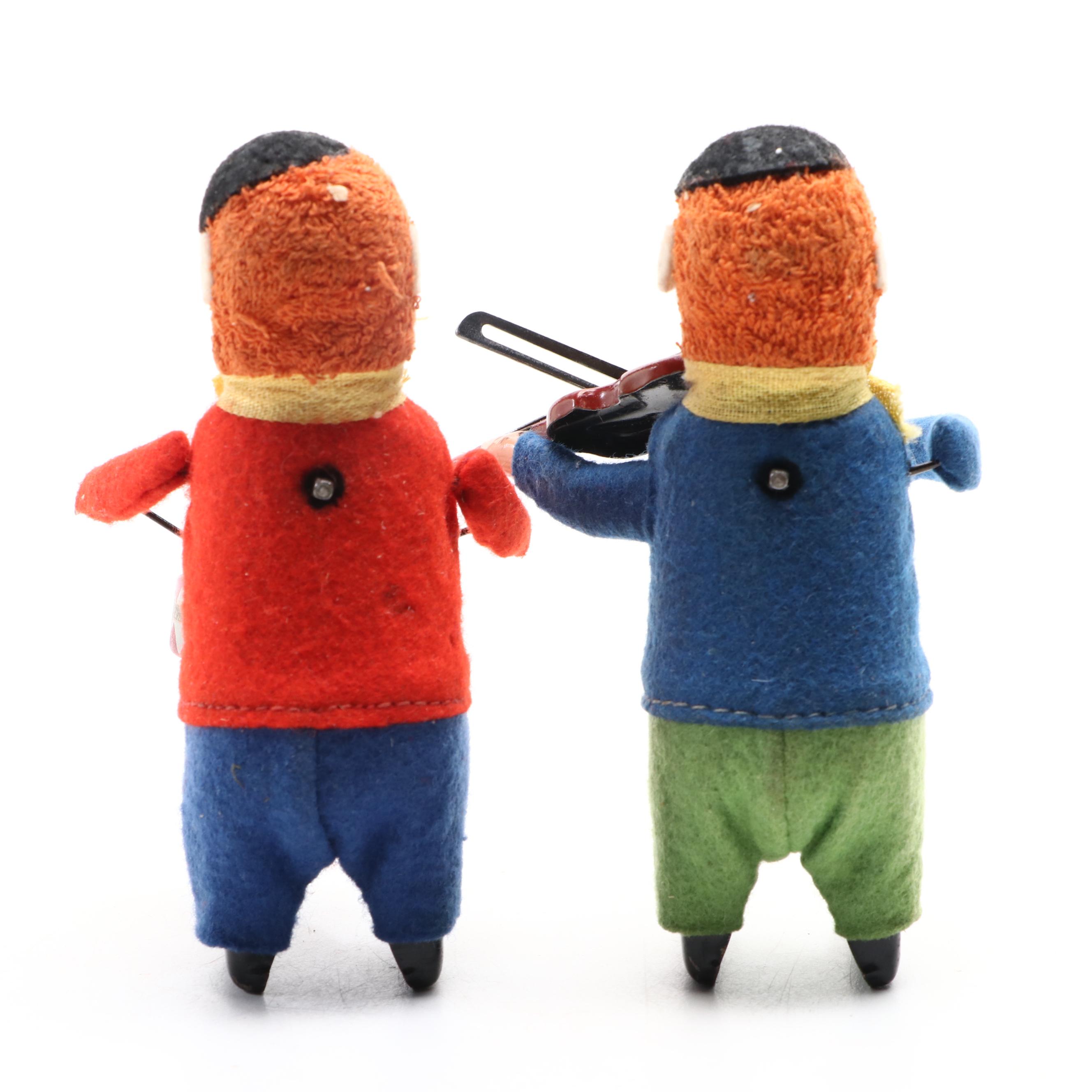 Schuco Wind-Up Instrument Playing Clown Toys, Mid-20th Century