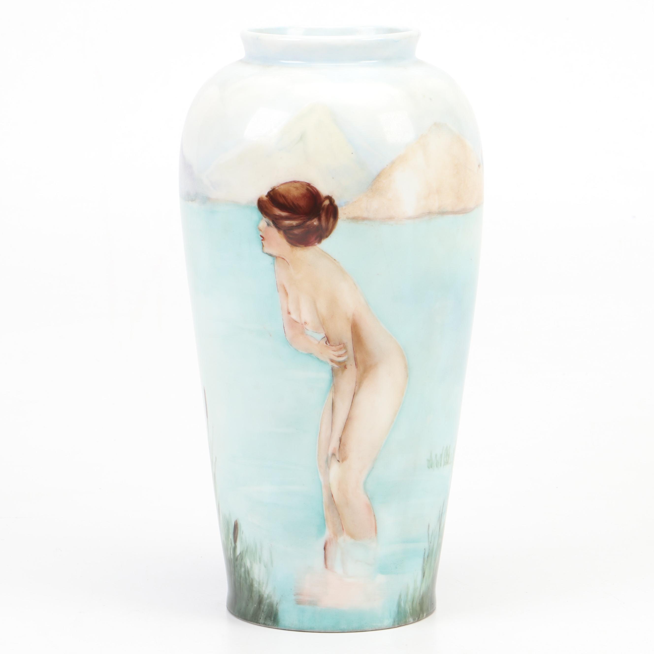 Zeh Scherzer Porcelain Art Nouveau Style Hand-Painted Bathing Beauty Vase