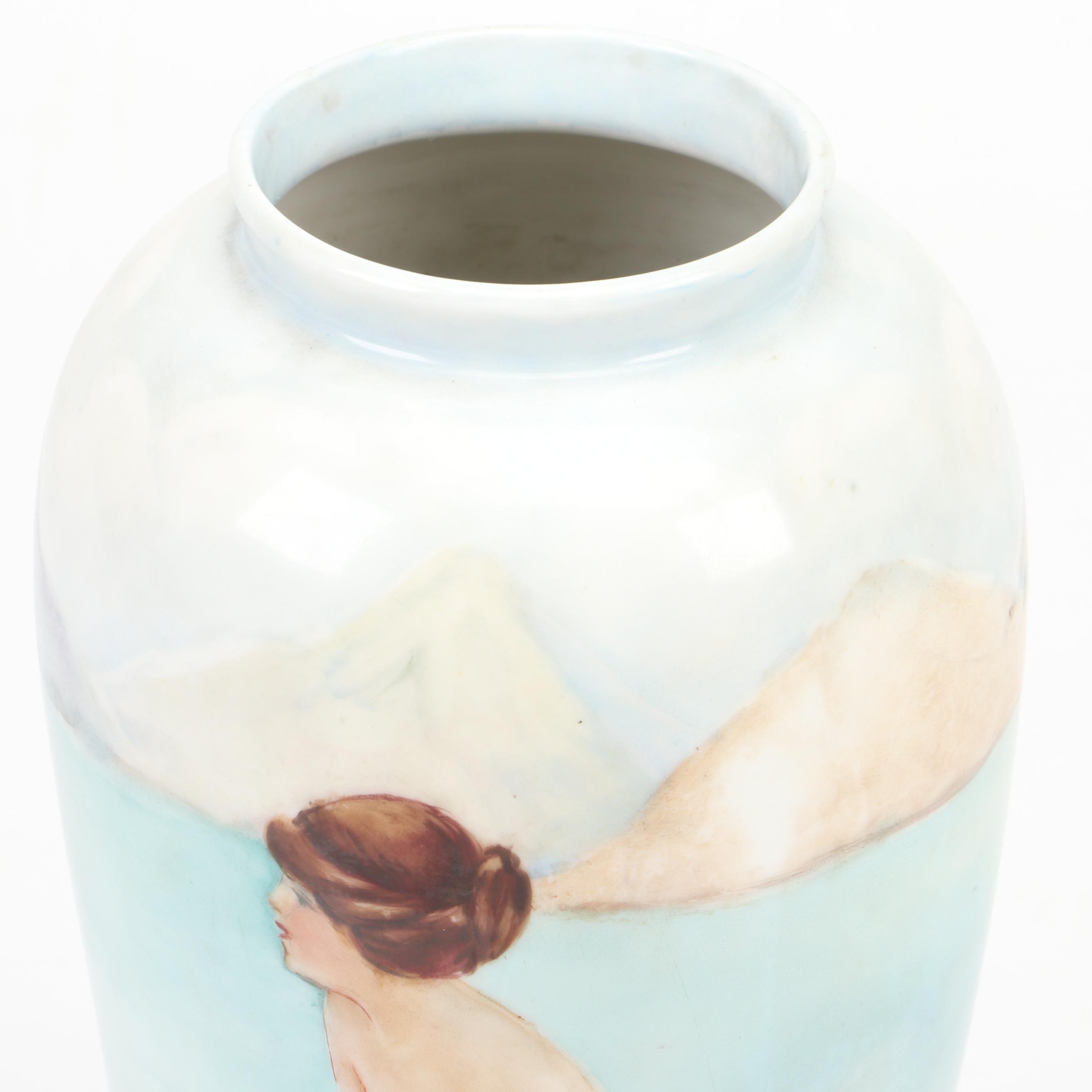 Zeh Scherzer Porcelain Art Nouveau Style Hand-Painted Bathing Beauty Vase