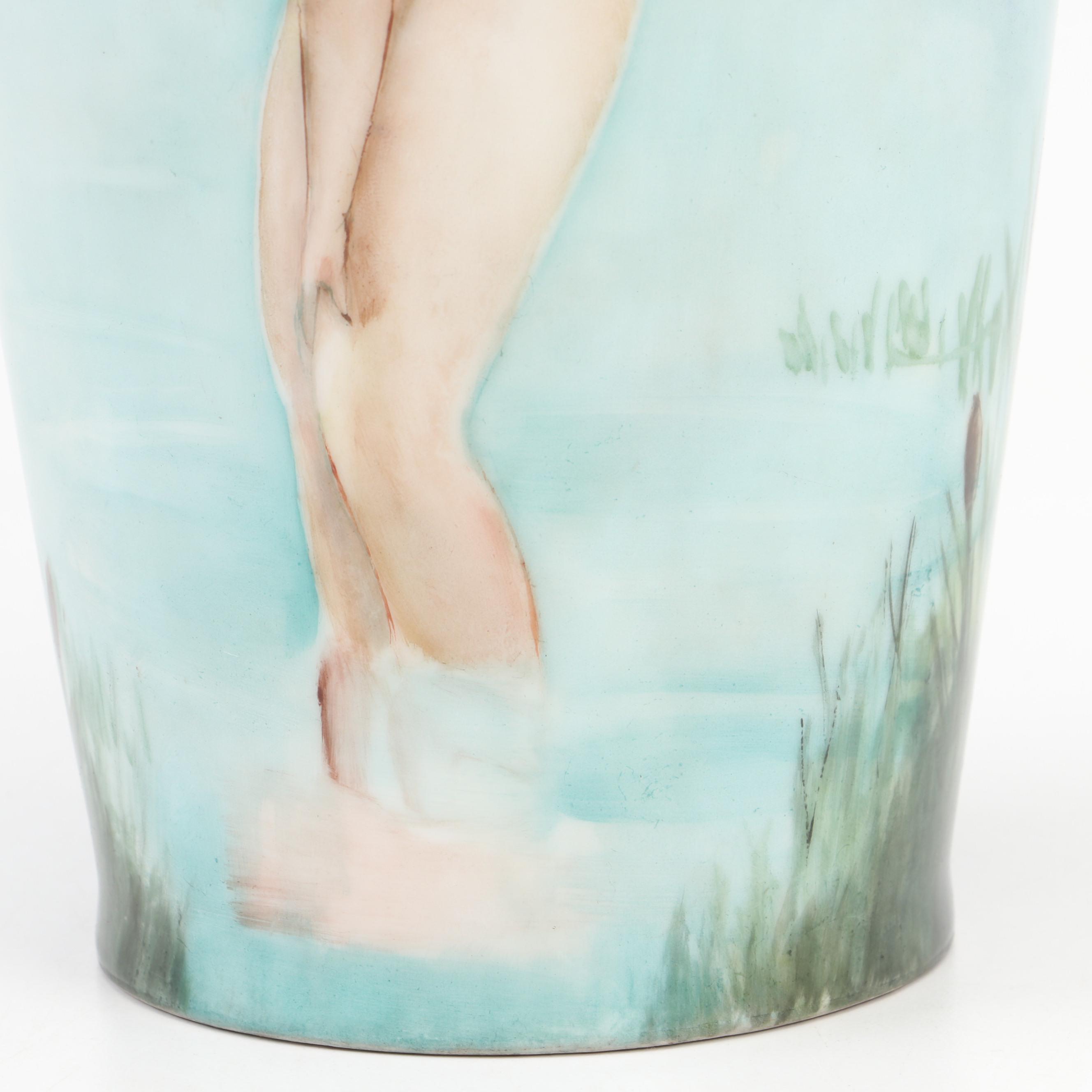 Zeh Scherzer Porcelain Art Nouveau Style Hand-Painted Bathing Beauty Vase