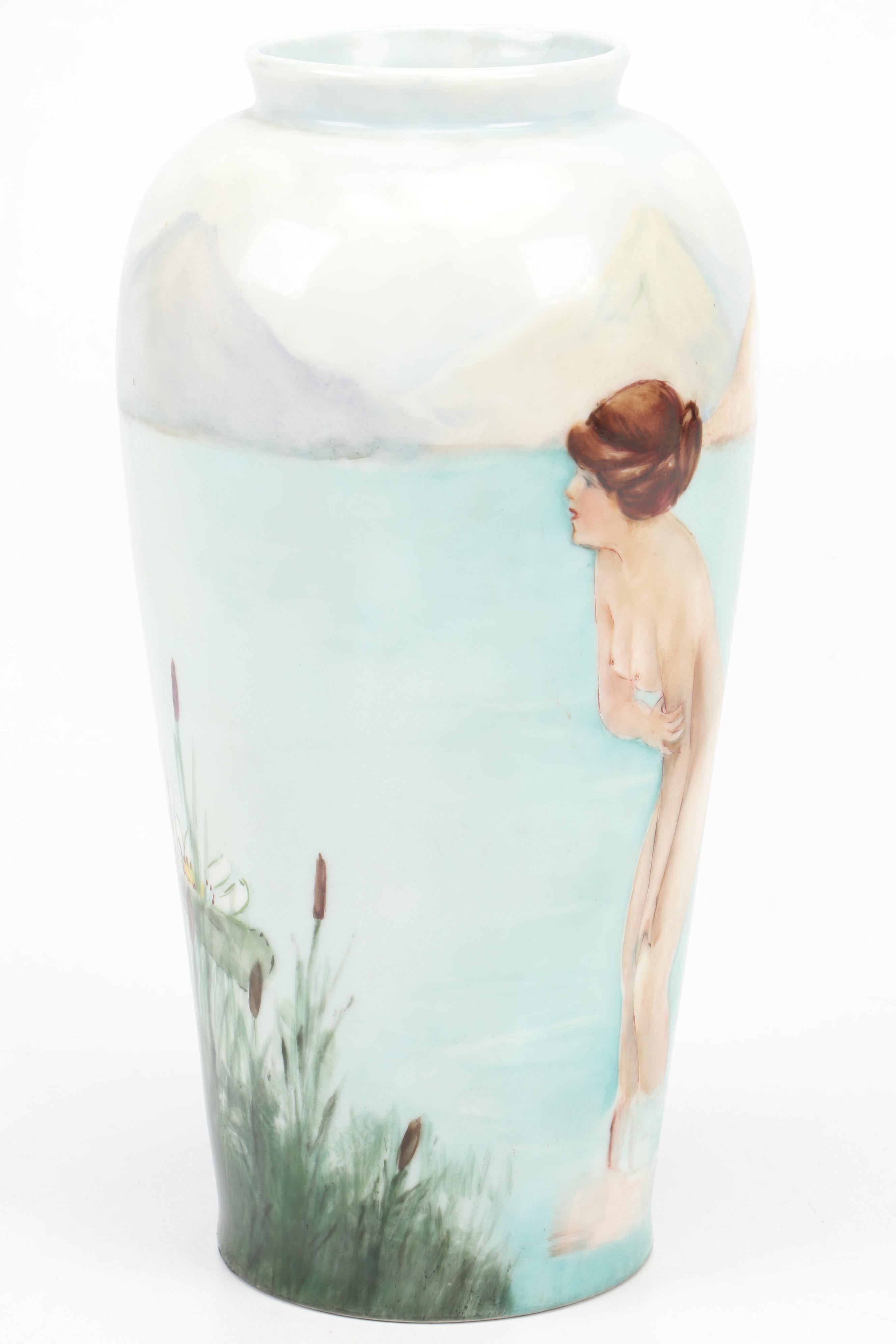 Zeh Scherzer Porcelain Art Nouveau Style Hand-Painted Bathing Beauty Vase