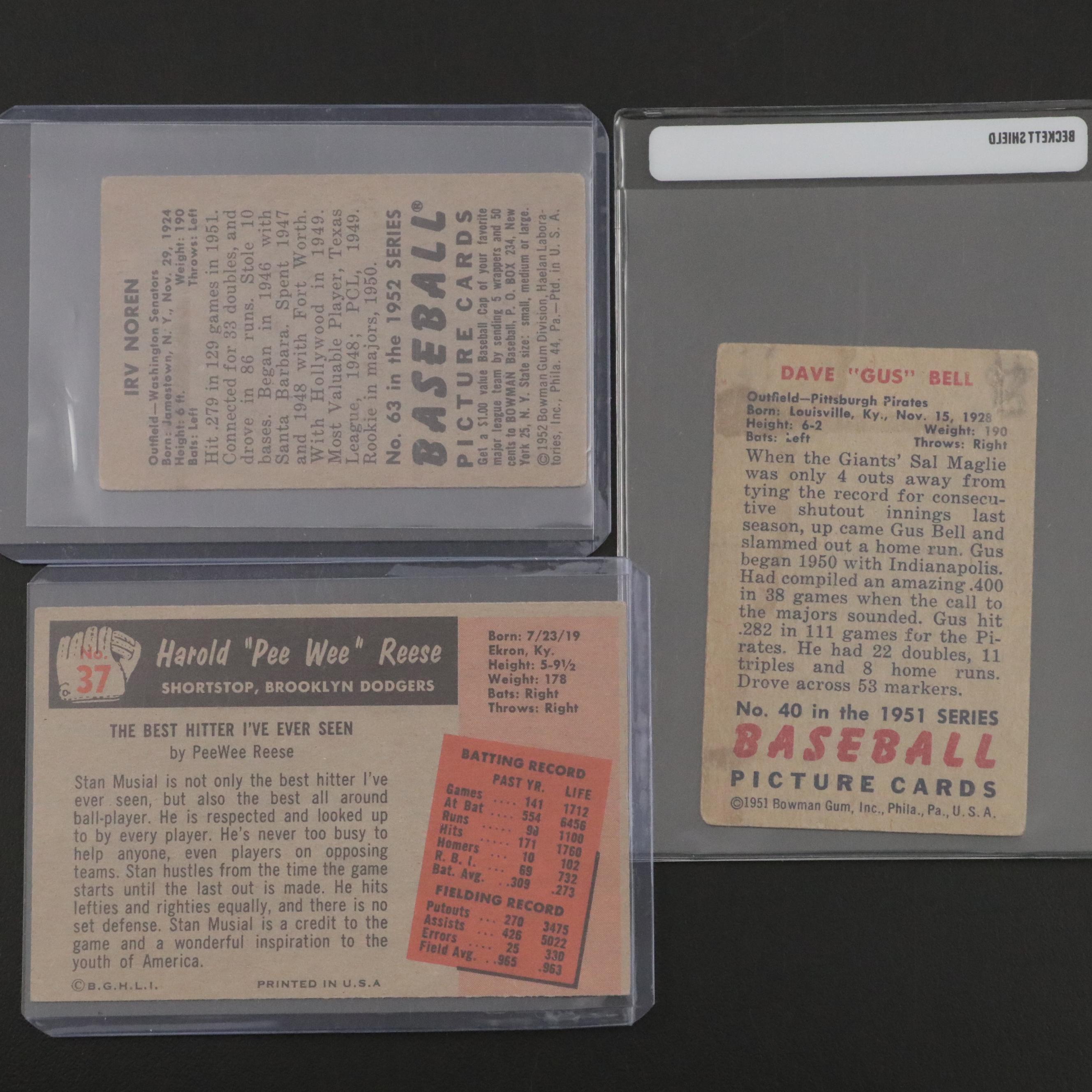 Bowman Baseball Cards Featuring 1953 Mickey Mantle and 1955 Pee Wee Reese