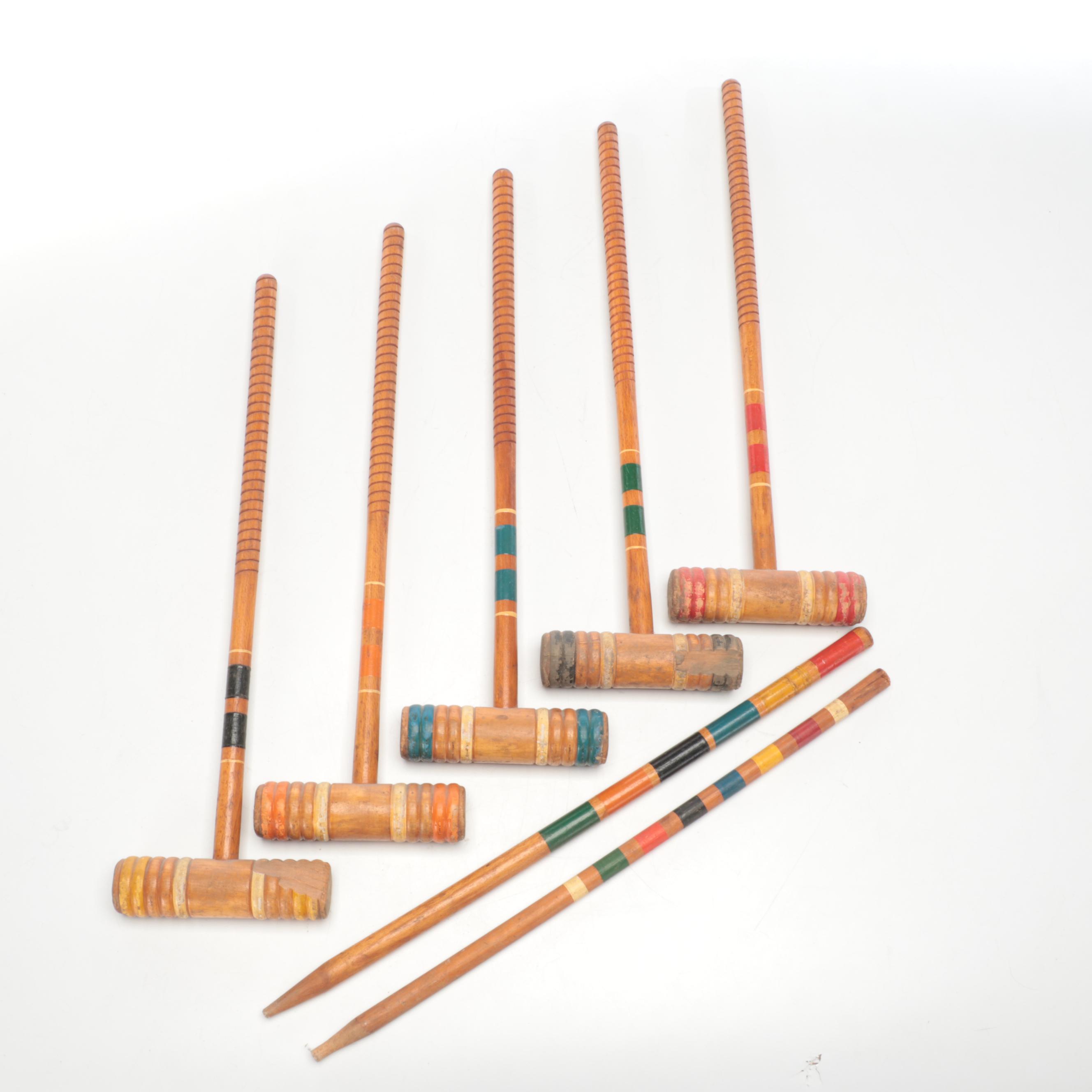 Lawn Croquet Rolling Caddy With Mallets and Balls