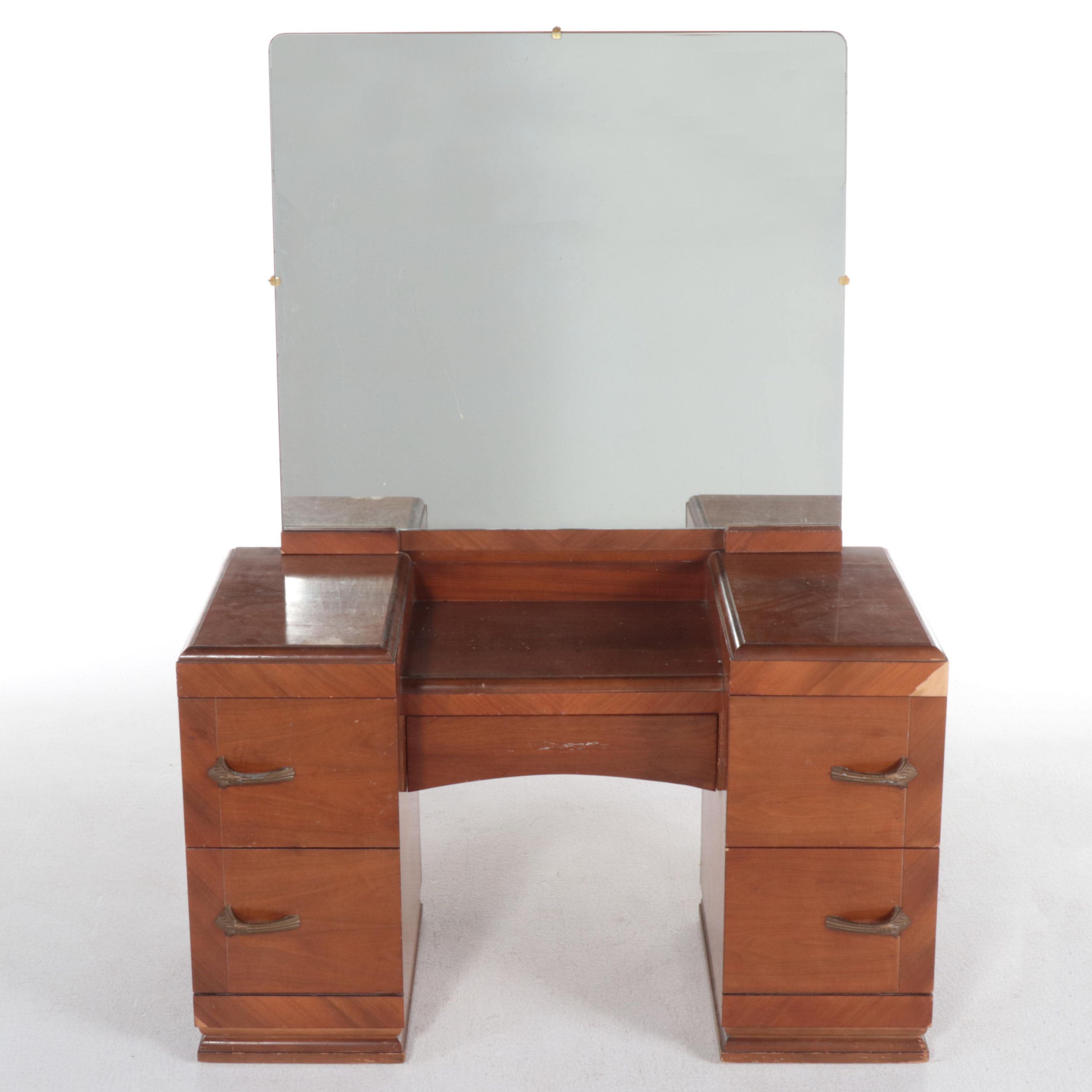 Kroehler Art Deco Style Walnut Vanity, Early to Mid-20th Century