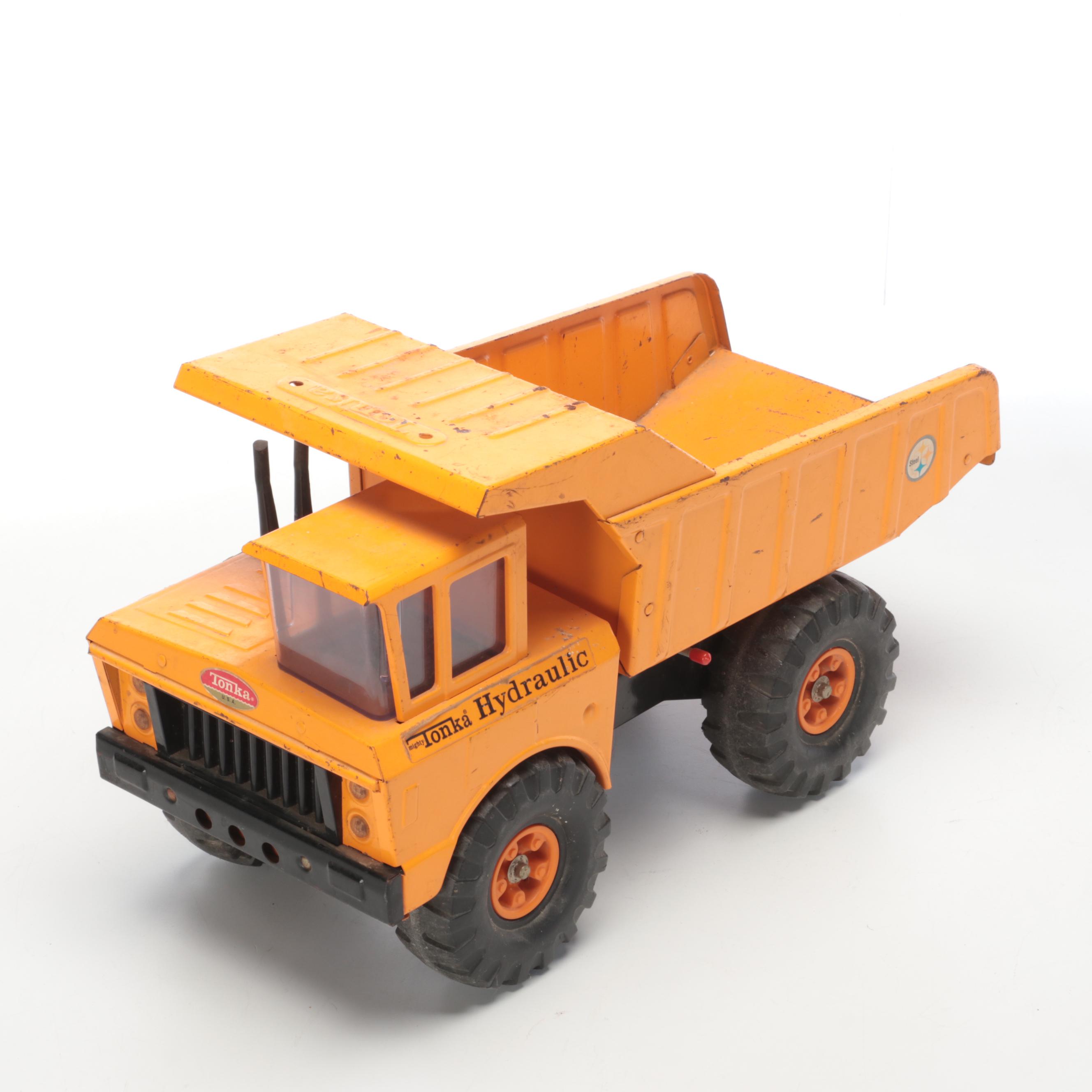 First Generation Tonka Tin Litho Hydraulic Dump Truck and Mobile Crane