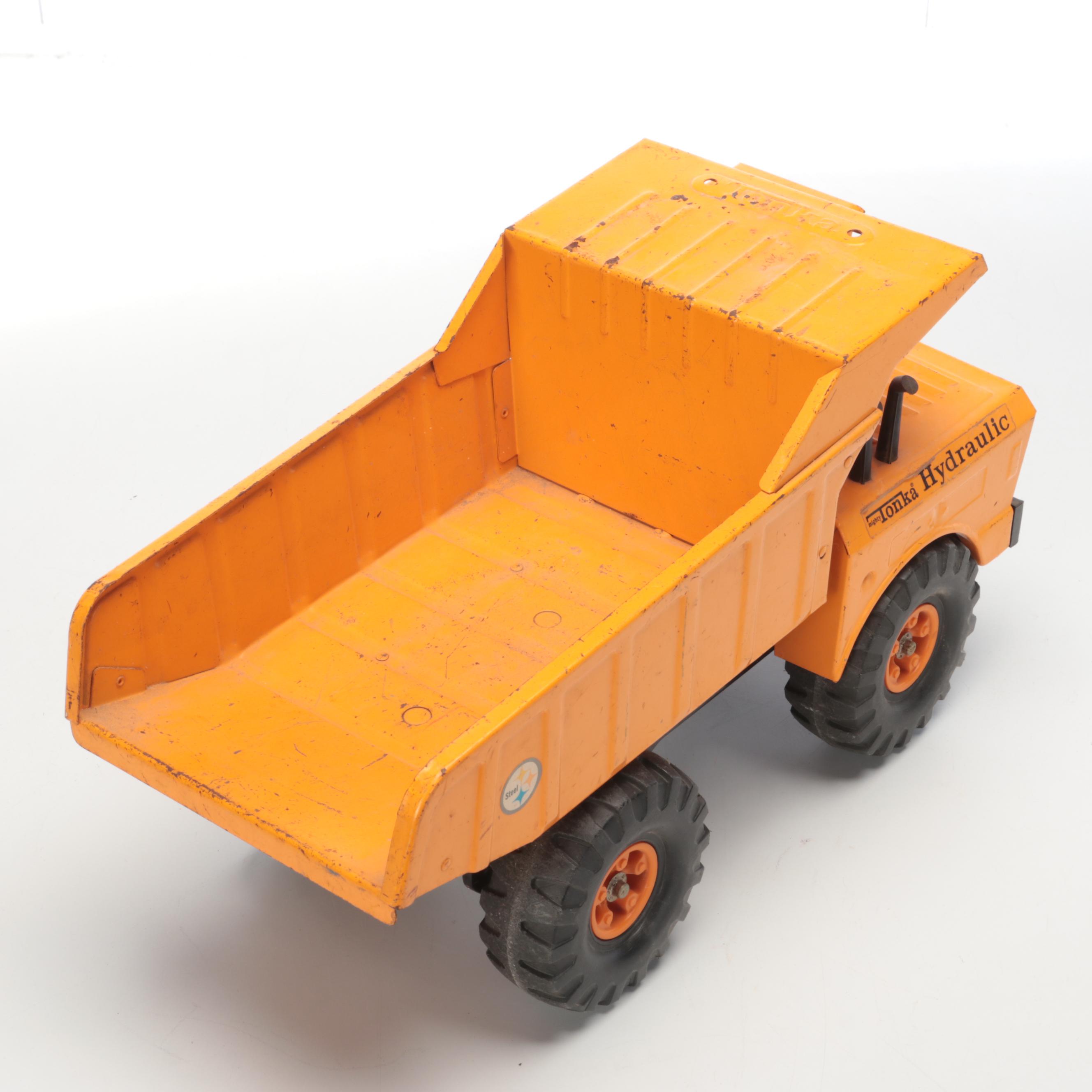 First Generation Tonka Tin Litho Hydraulic Dump Truck and Mobile Crane