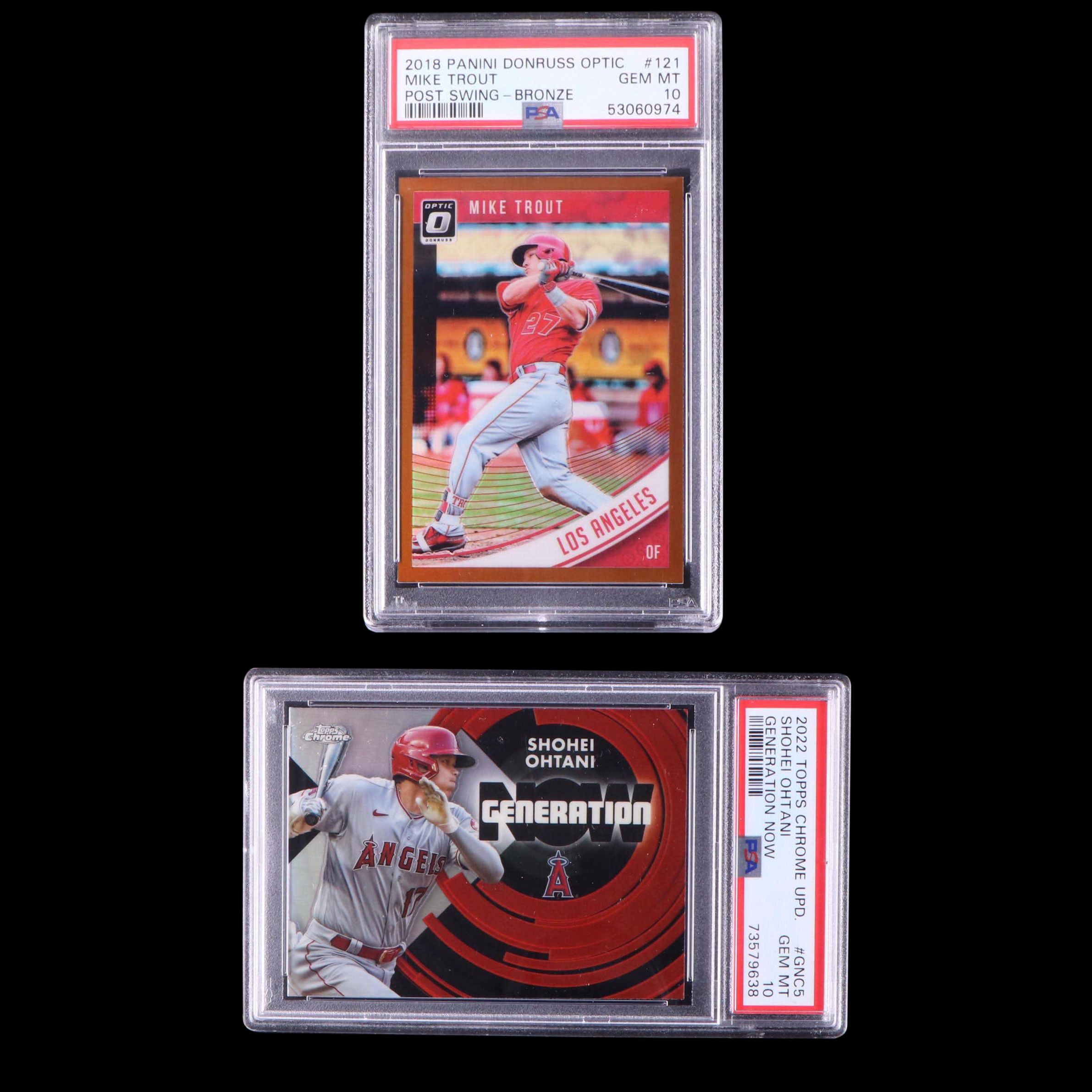Mike Trout and Shohei Ohtani Baseball Cards Graded PSA 10 Gem Mint