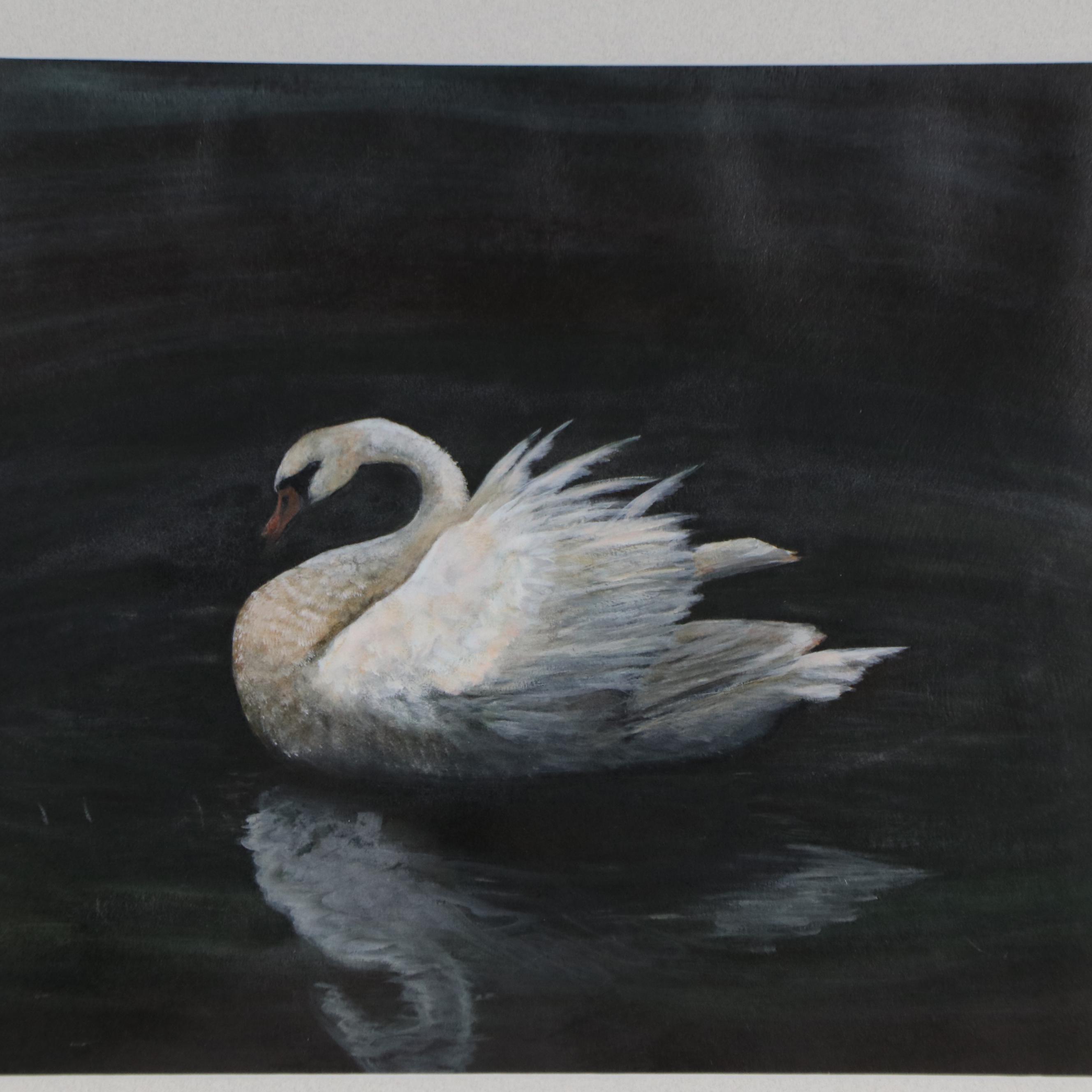 Gisela Tory Gouache Painting of Swan