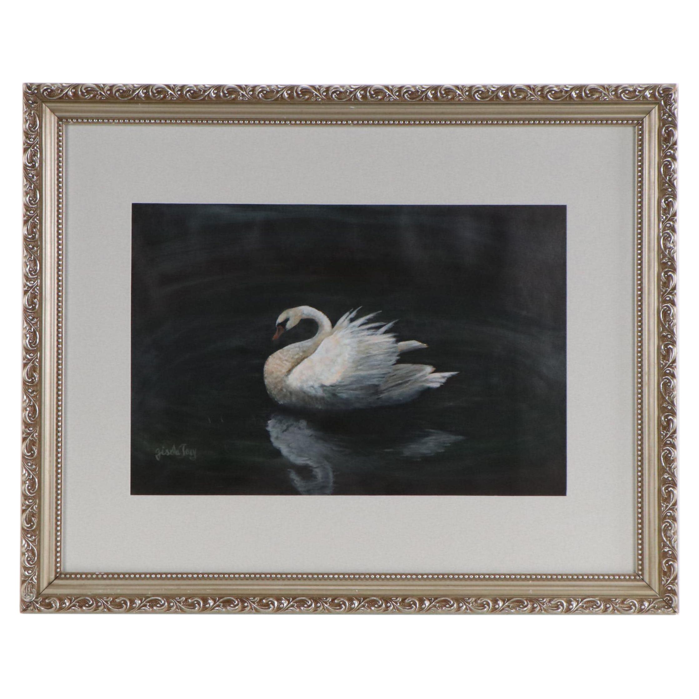 Gisela Tory Gouache Painting of Swan