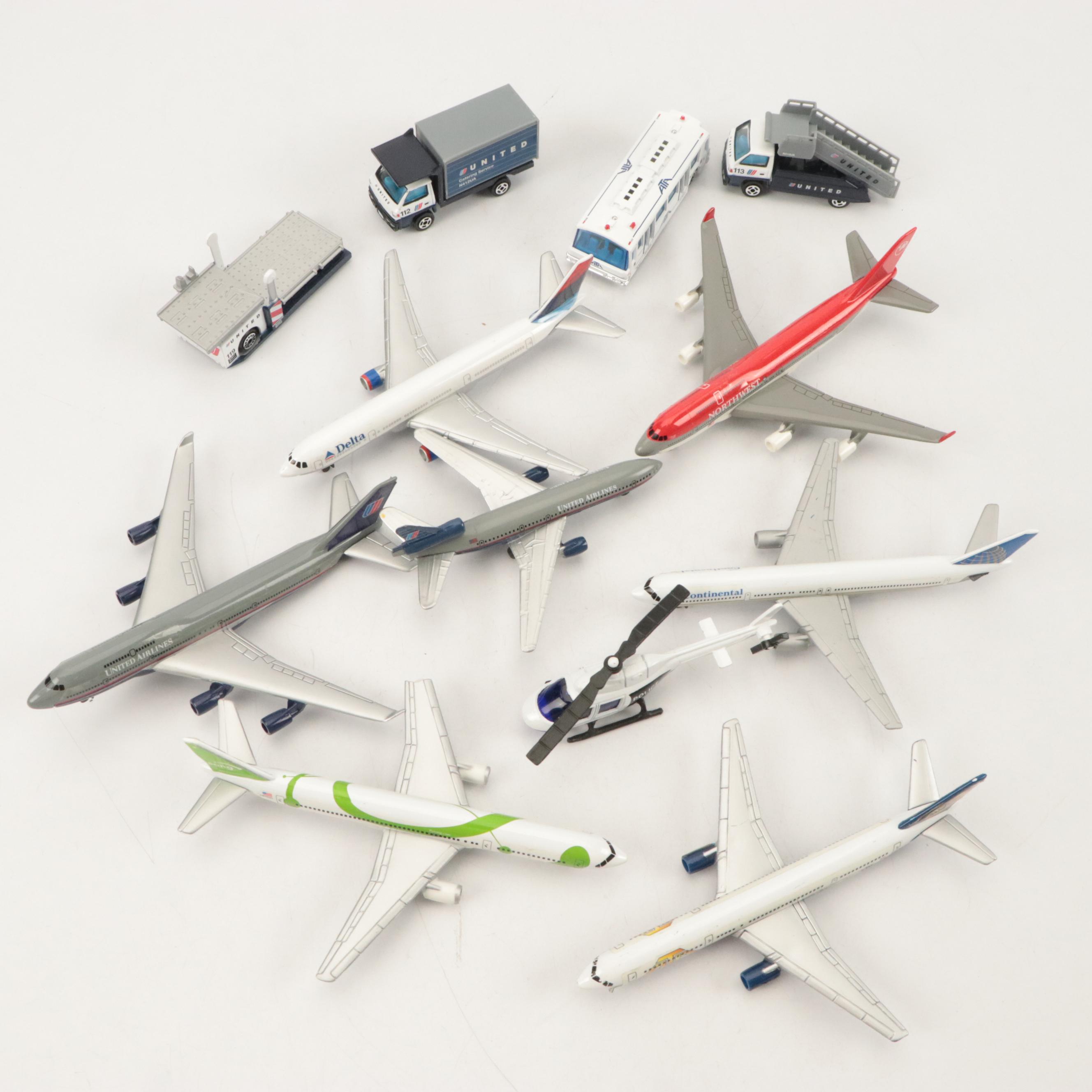 Airliners, Helicopter and Other Diecast Aircraft with Runway and More