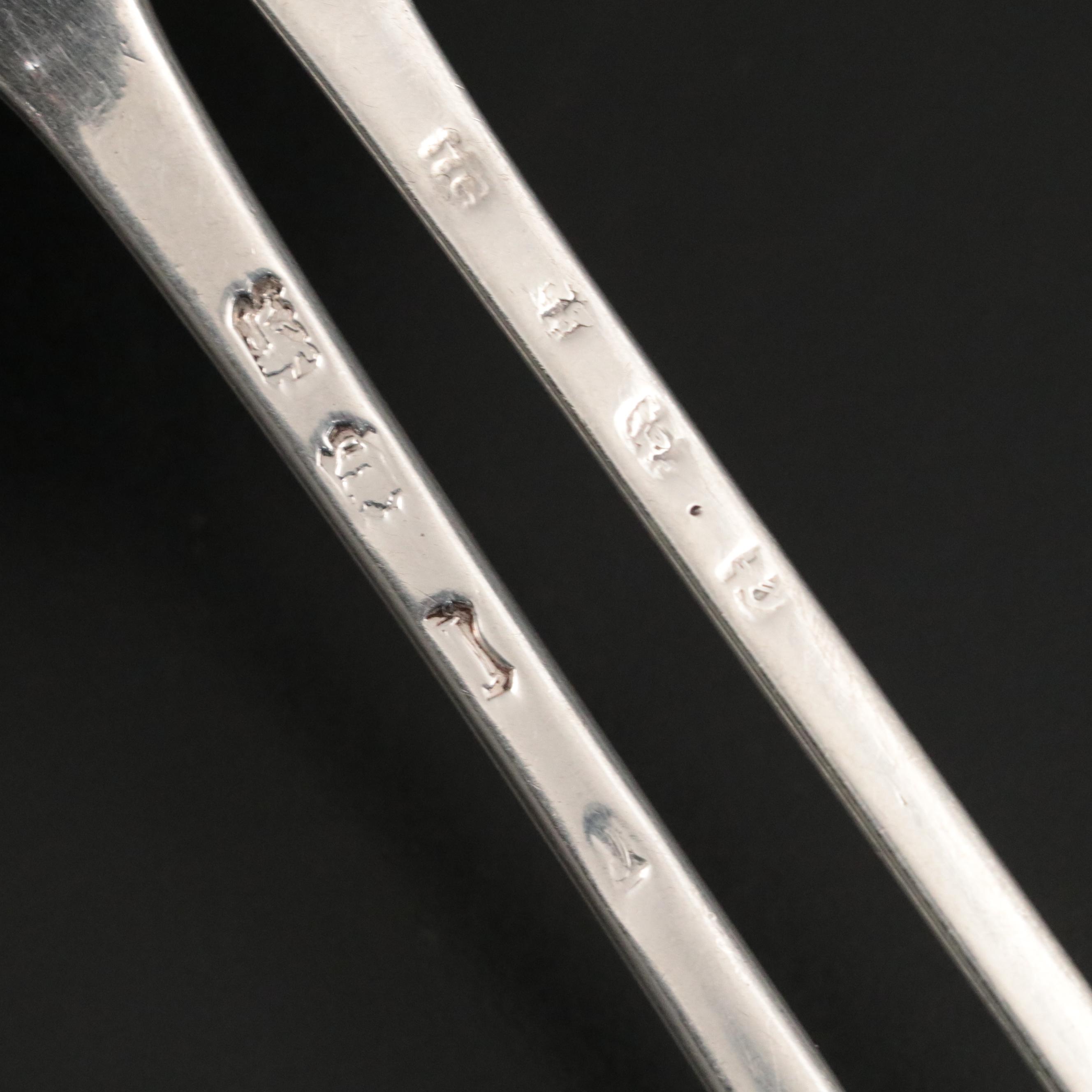 English Sterling Silver Ladle and Serving Spoons, 18th Century