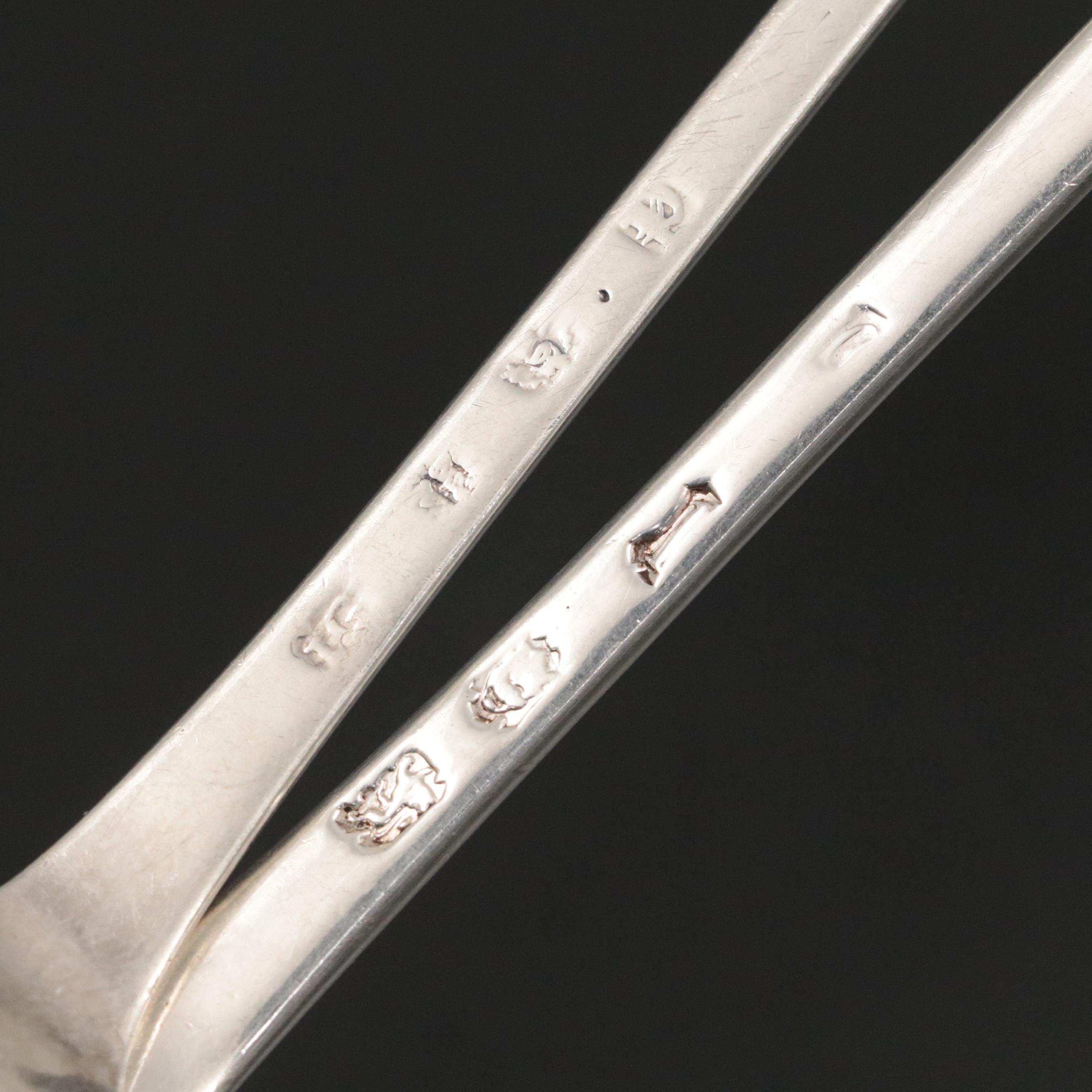 English Sterling Silver Ladle and Serving Spoons, 18th Century